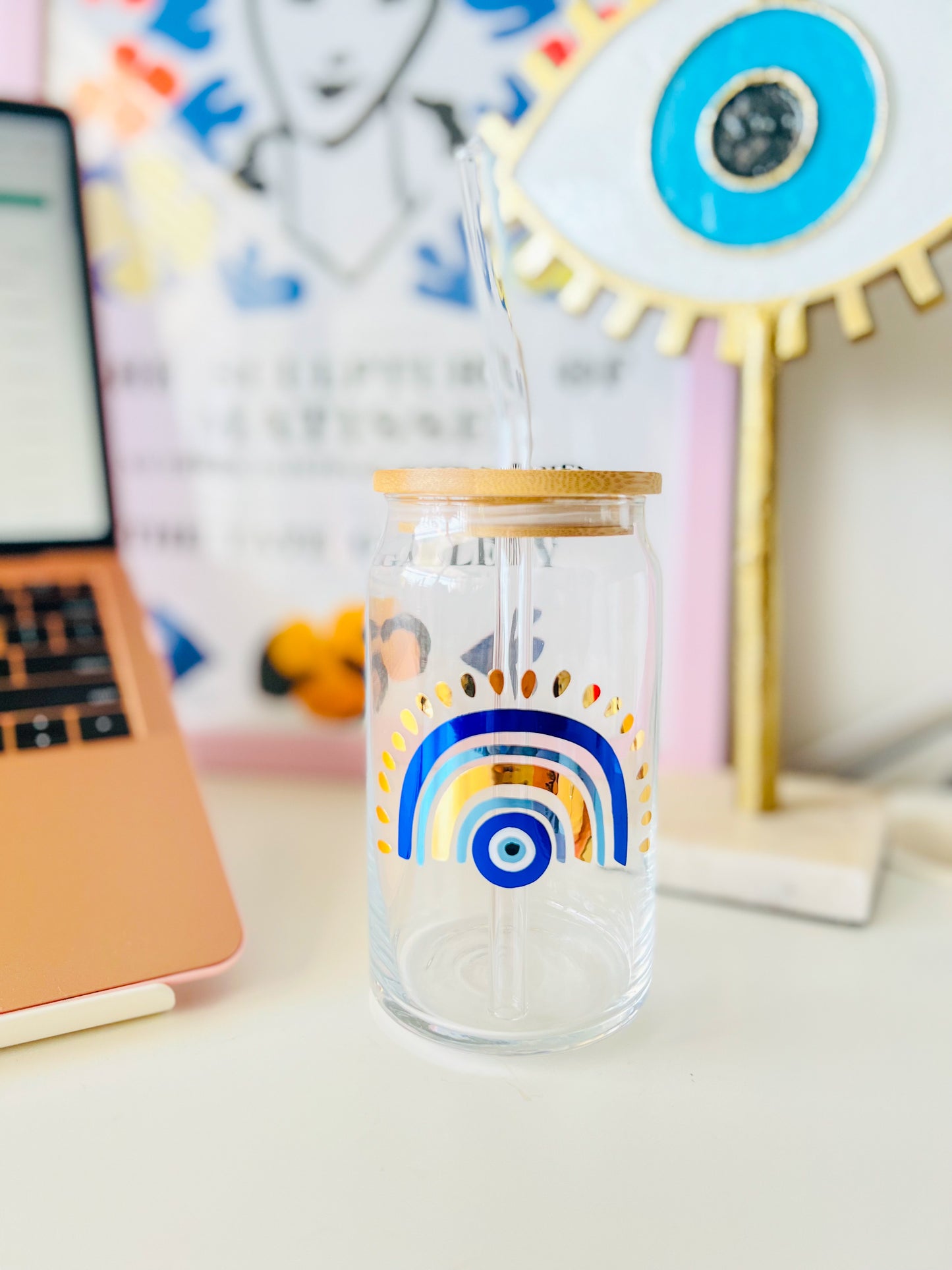 Evil Eye Rainbow Beer Can Glass