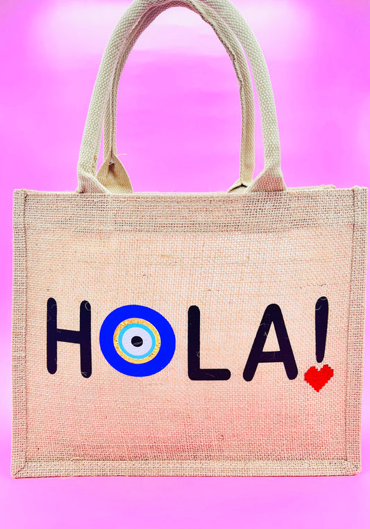 Hola Tote Burlap Bag