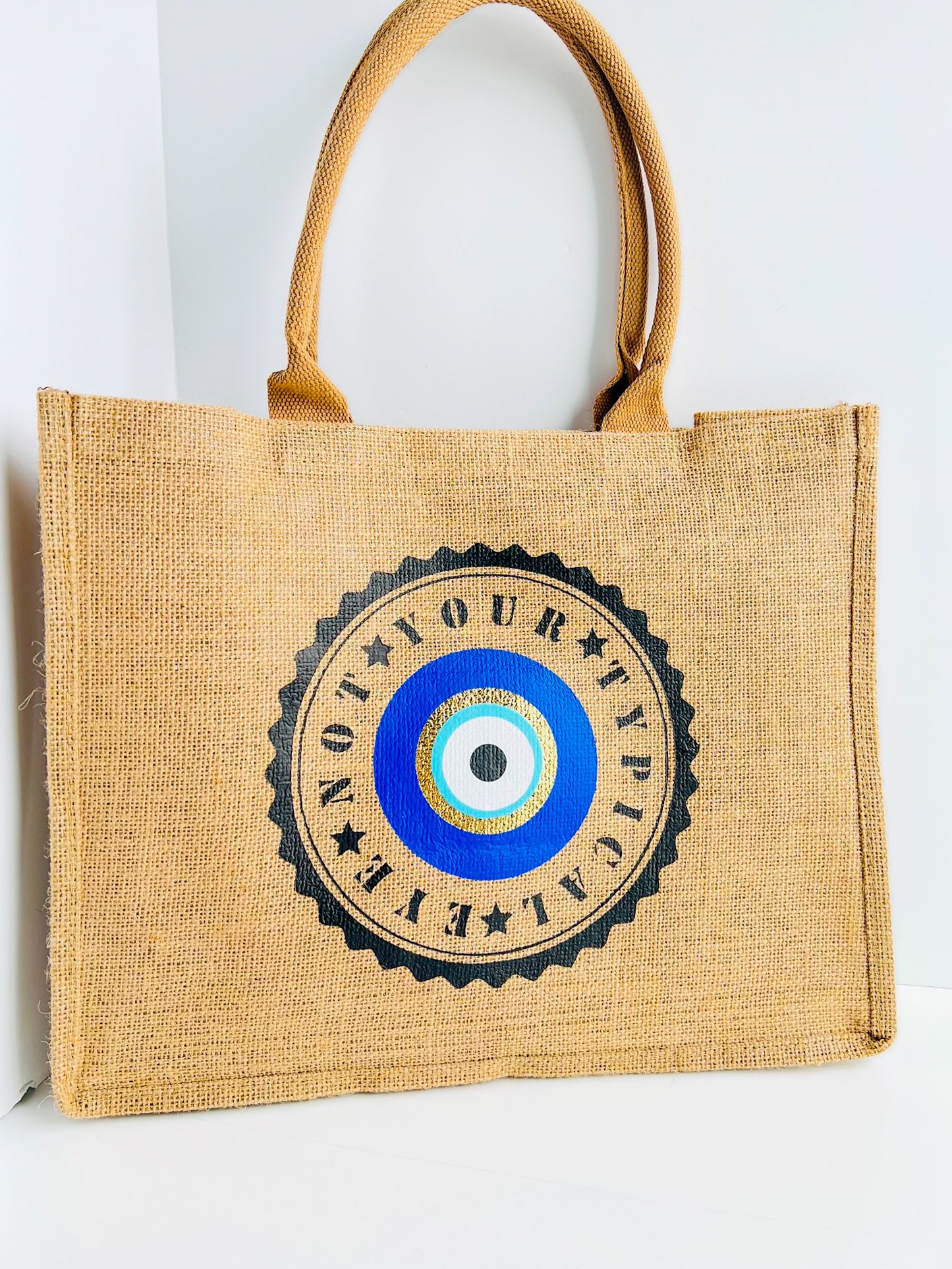 Not Your Typical Eye Stamp Burlap Bag