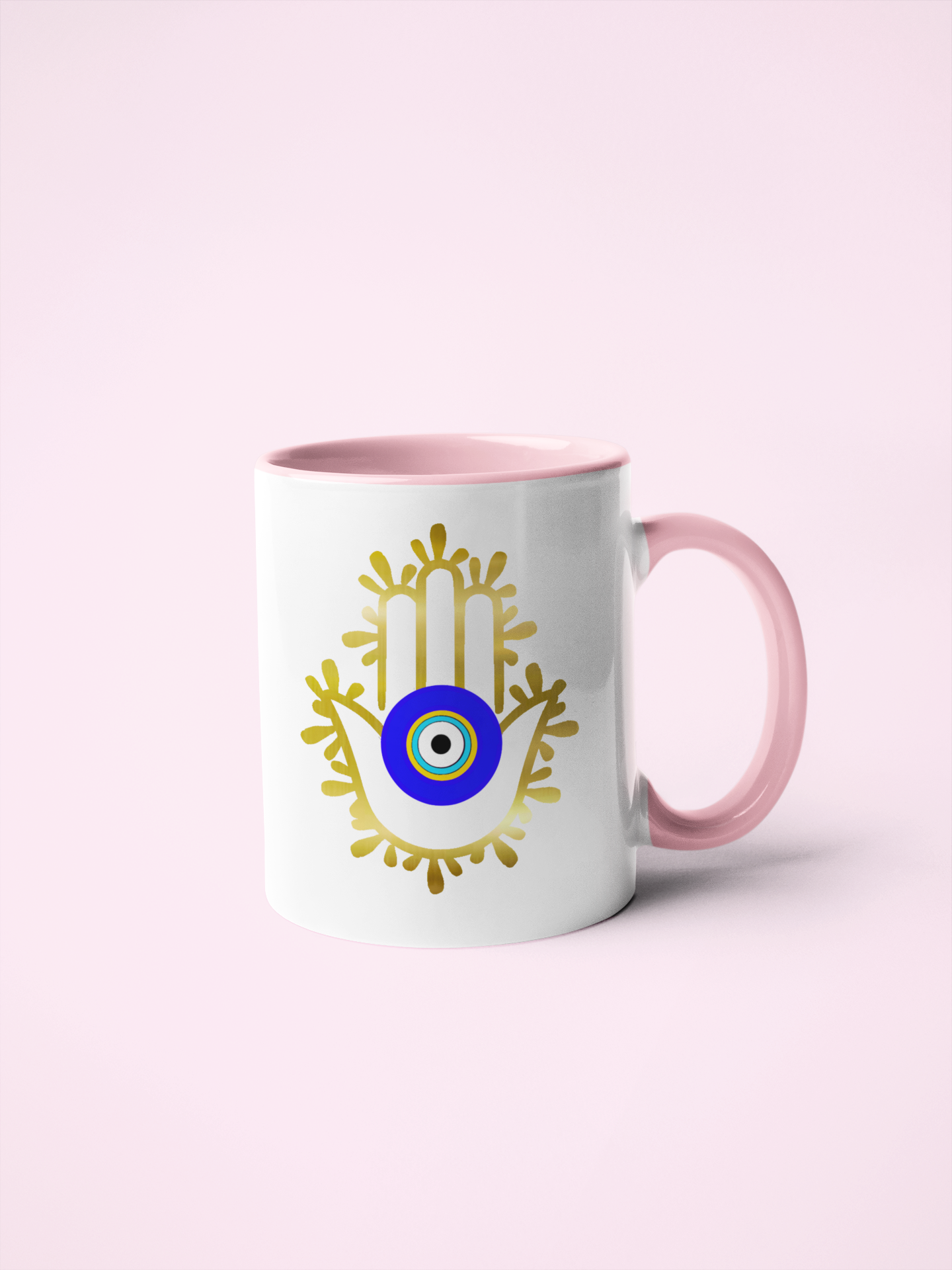 Amida Eye With Hamsa Hand© Gold Mug with Color Inside