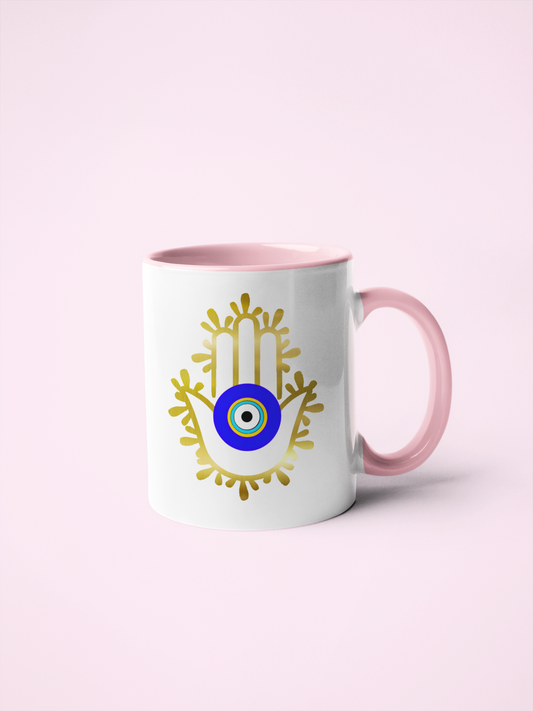 Amida Eye With Hamsa Hand© Gold Mug with Color Inside