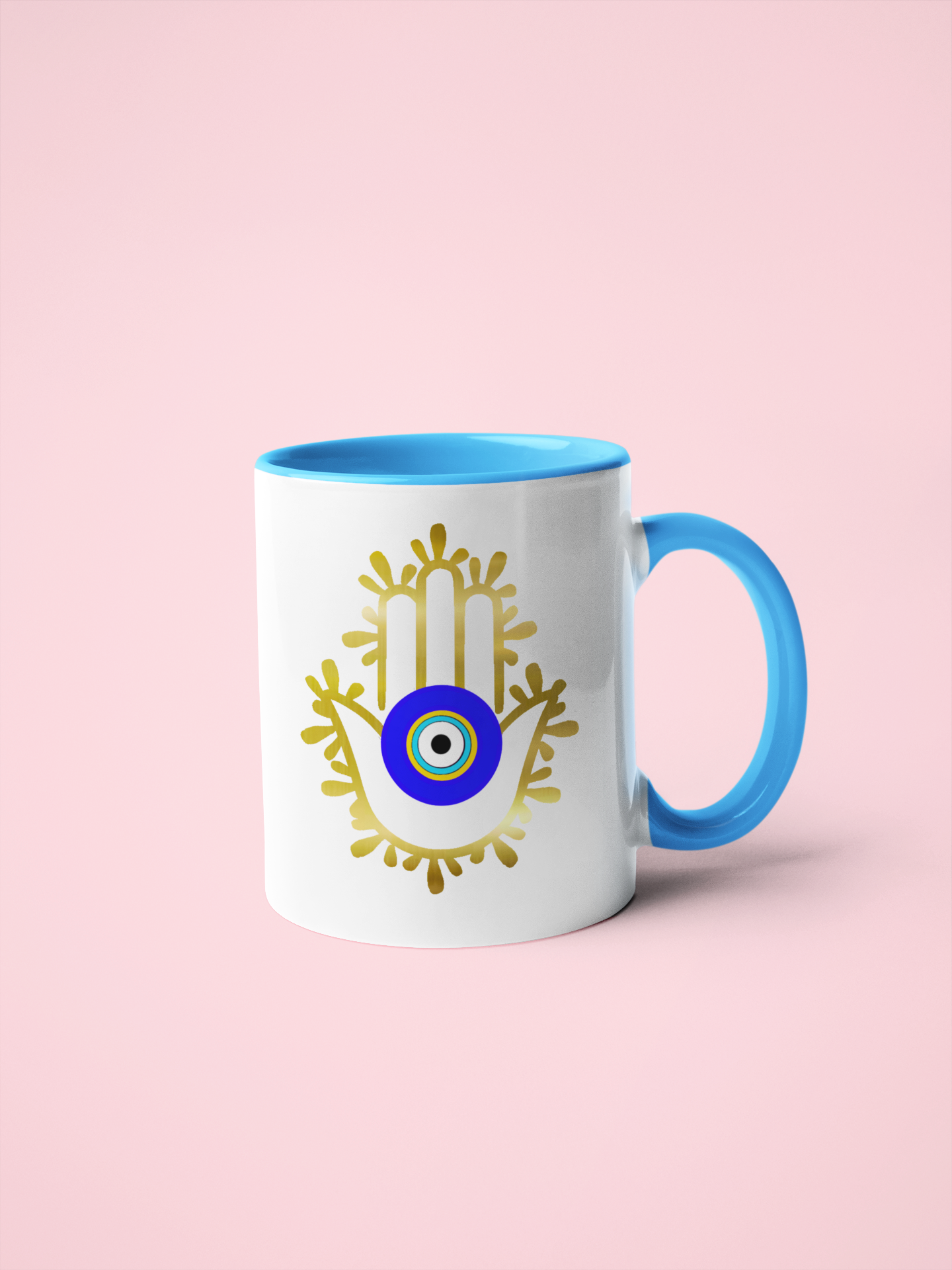 Amida Eye With Hamsa Hand© Gold Mug with Color Inside