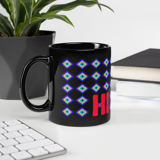 Hi Kilim Motifs Evil Eye Black Glossy Mug