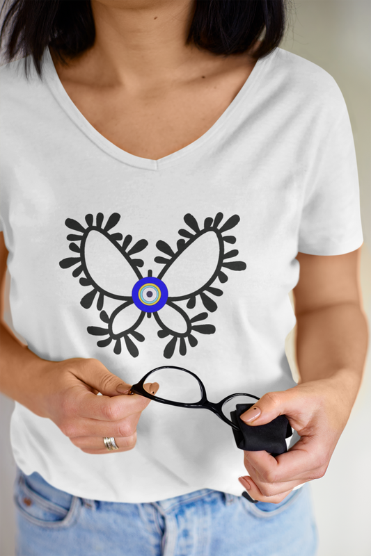 Butterfly Evil Eye Woman V Neck T-shirt