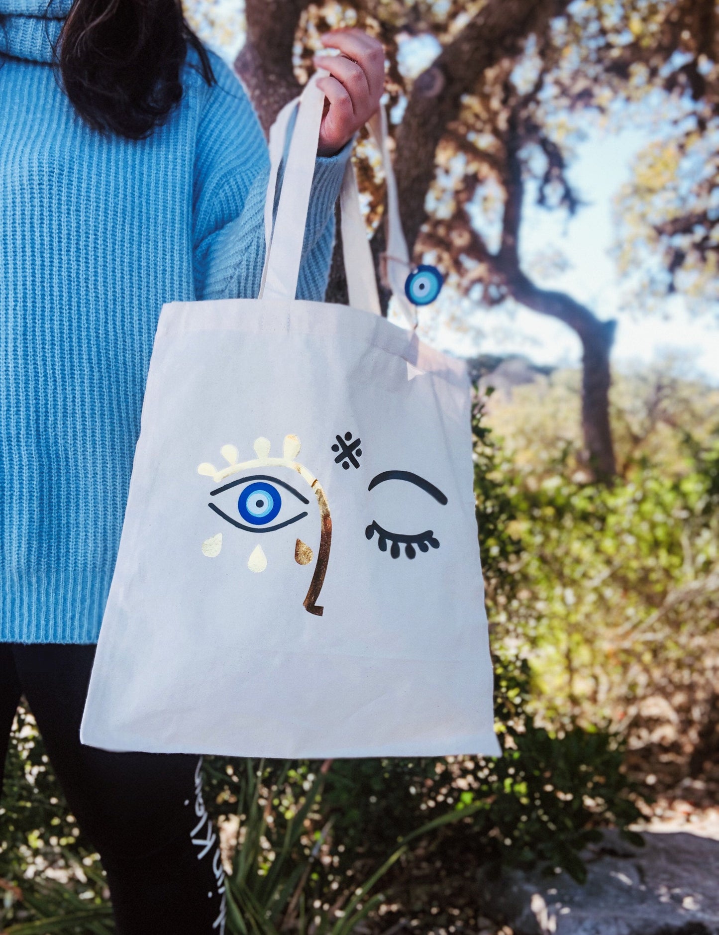 Evil Eye Design Tote Bag Face Old Alphabet Figure Evil Eye Gift