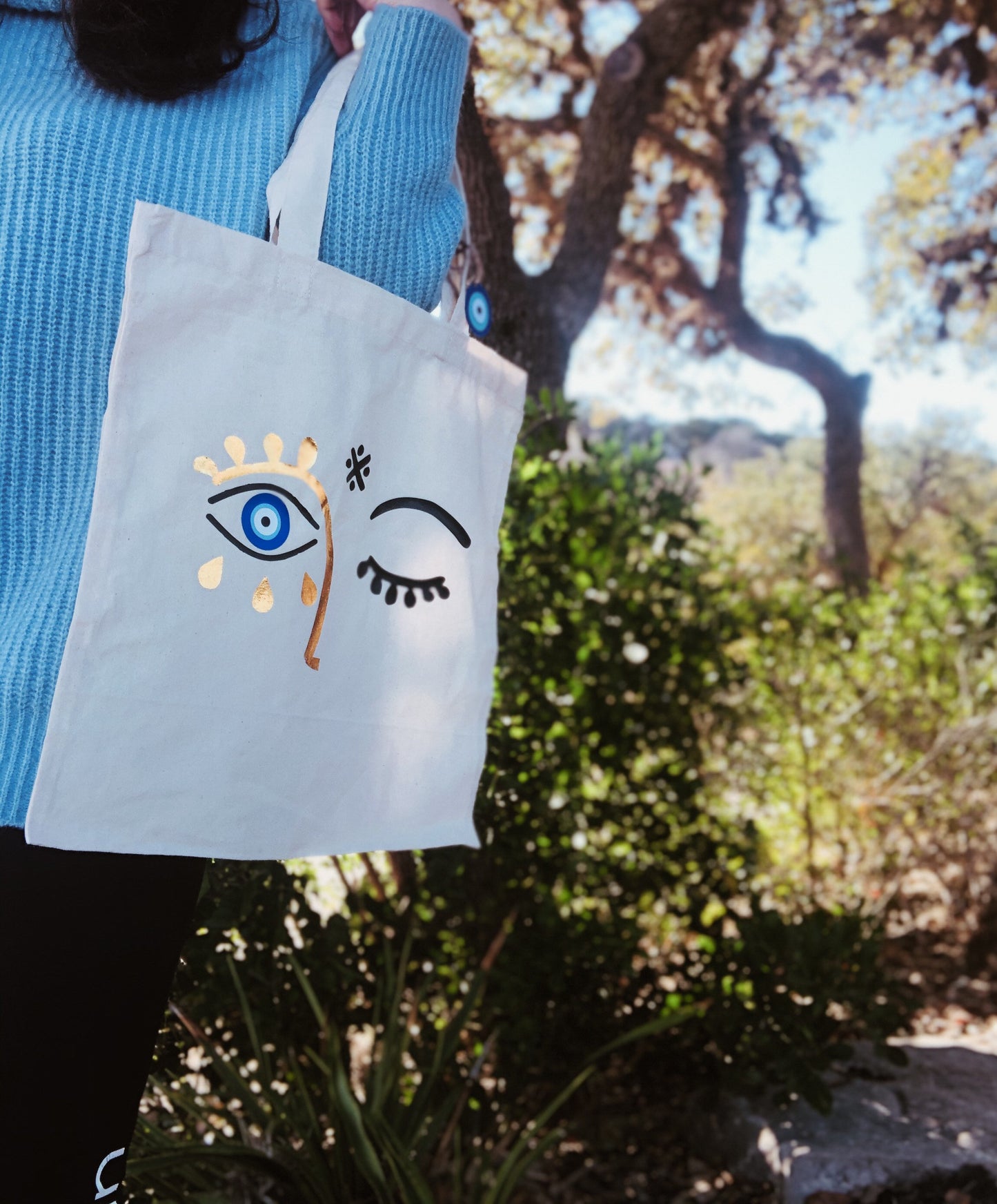 Evil Eye Design Tote Bag Face Old Alphabet Figure Evil Eye Gift