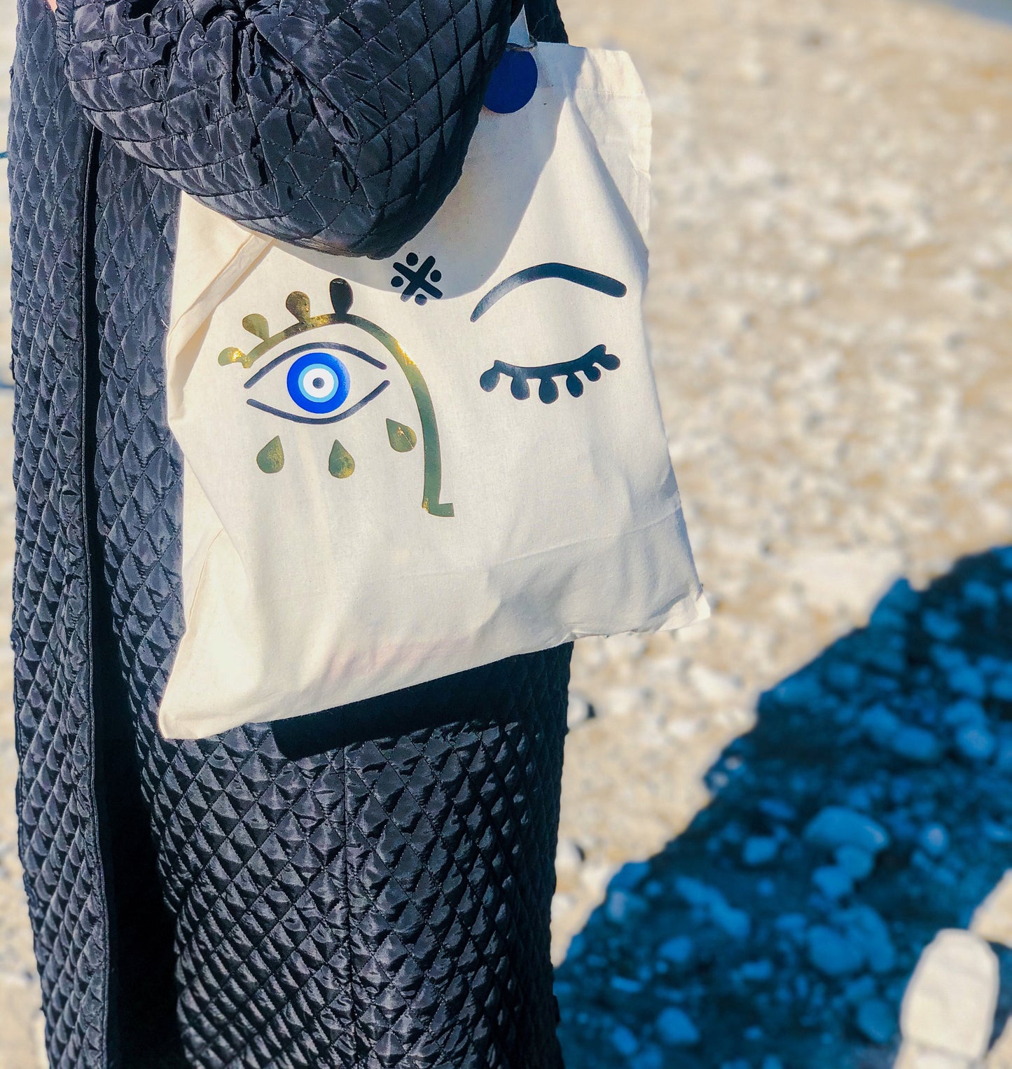 Evil Eye Design Tote Bag Face Old Alphabet Figure Evil Eye Gift