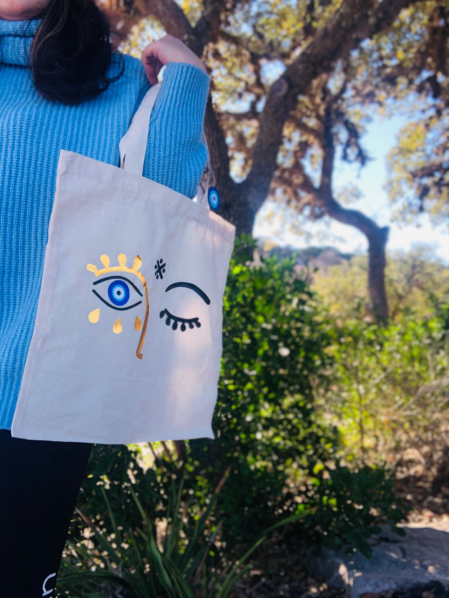 Evil Eye Design Tote Bag Face Old Alphabet Figure Evil Eye Gift