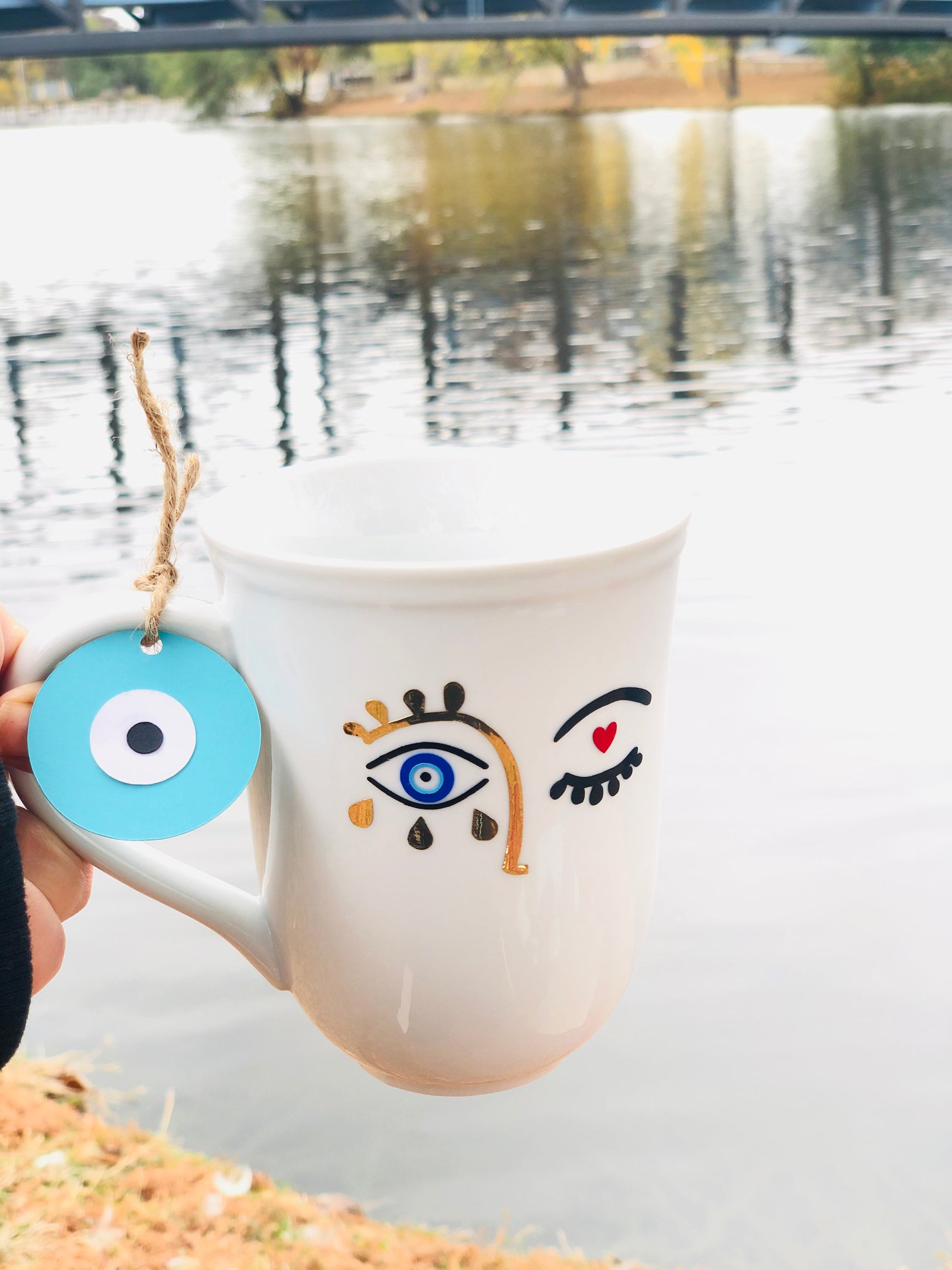 Evil Eye face With your name  Hamsa Hand Coffee Mug With Your Name Evil Eye