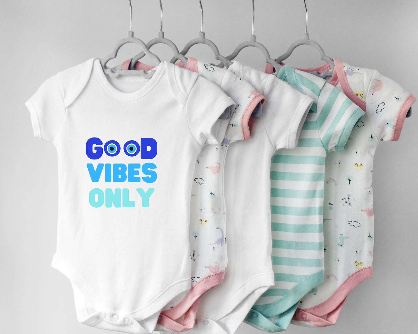 Evil Eye Design Good Vibes Baby Onesie Cute Bodysuit Custom Made Babyshower Gift