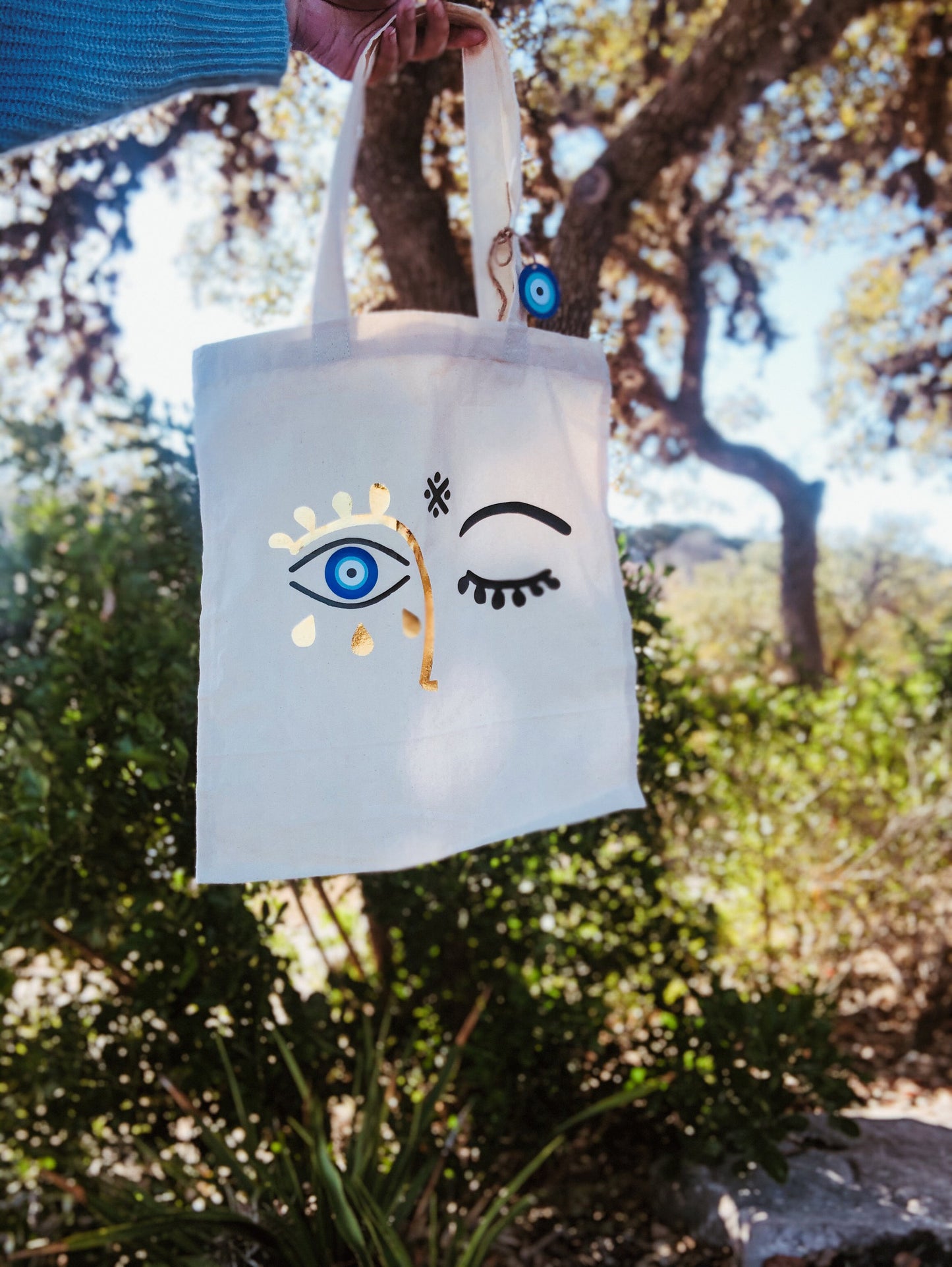 Evil Eye Design Tote Bag Face Old Alphabet Figure Evil Eye Gift