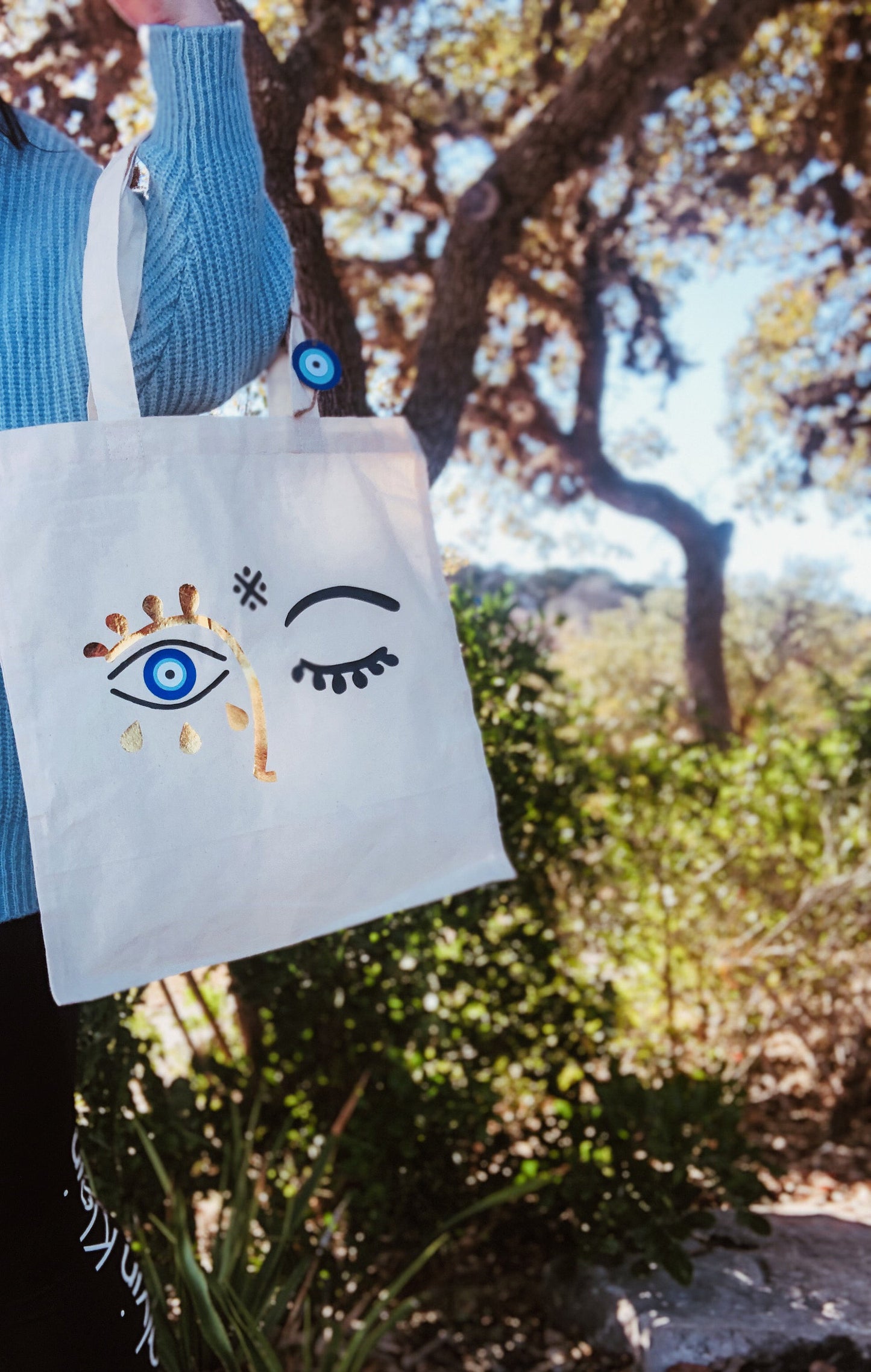 Evil Eye Design Tote Bag Face Old Alphabet Figure Evil Eye Gift