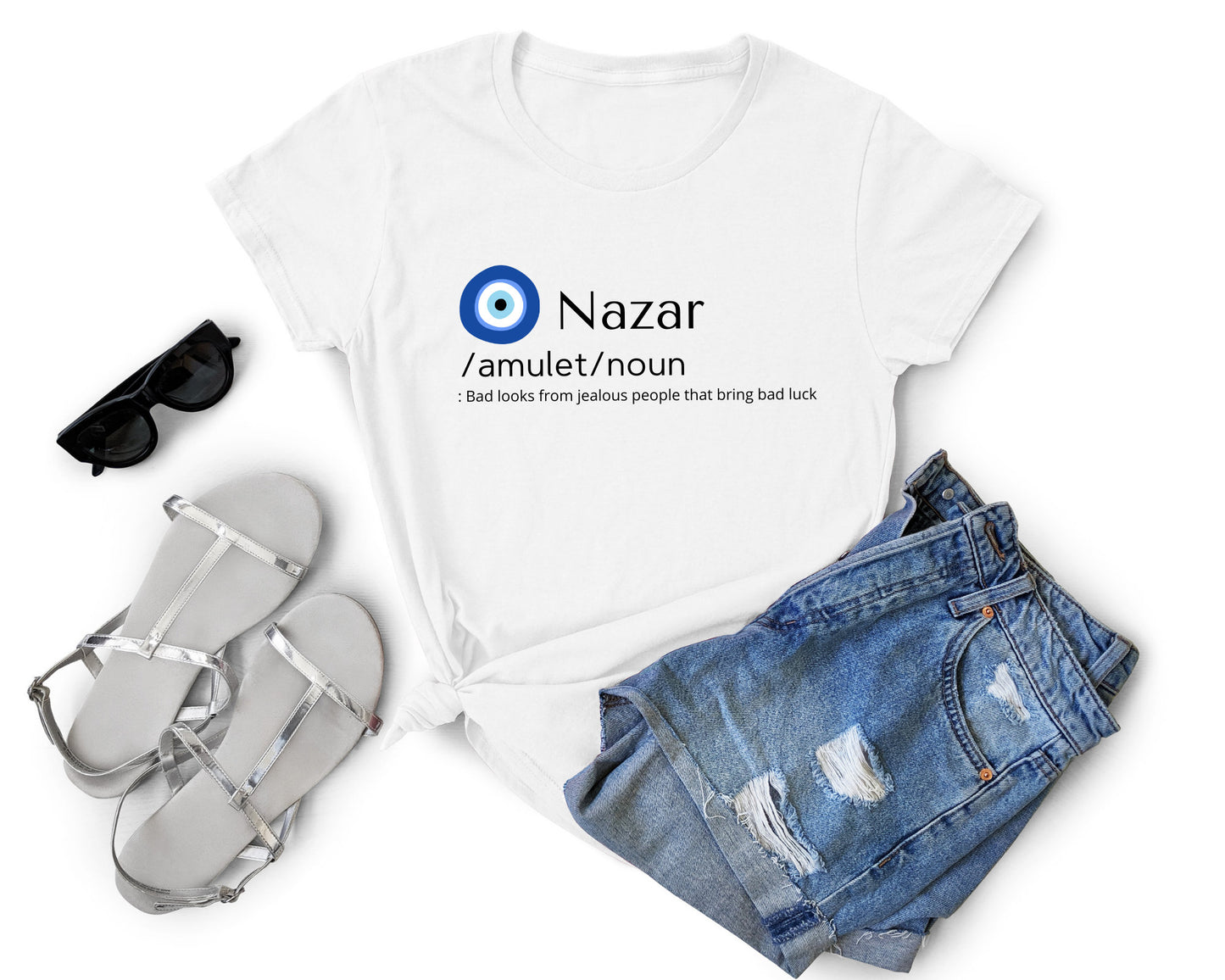 T-Shirt With Evil Eye Design Nazar Meaning Amida By Zaa/ Crew Neck Adult T-Shirt Custom Made