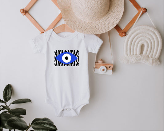 Evil Eye Design Zebra Print Animal Print Bodysuit Baby Onesie Cute Bodysuit Custom Made Babyshower Gift