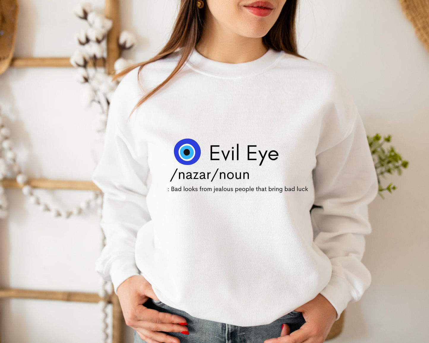 Evil Eye Meaning Sweatshirt With Evil Eye Design Amida By Zaa/ Crew Neck Adult Sweatshirt Hoodie T-Shirt Custom Made