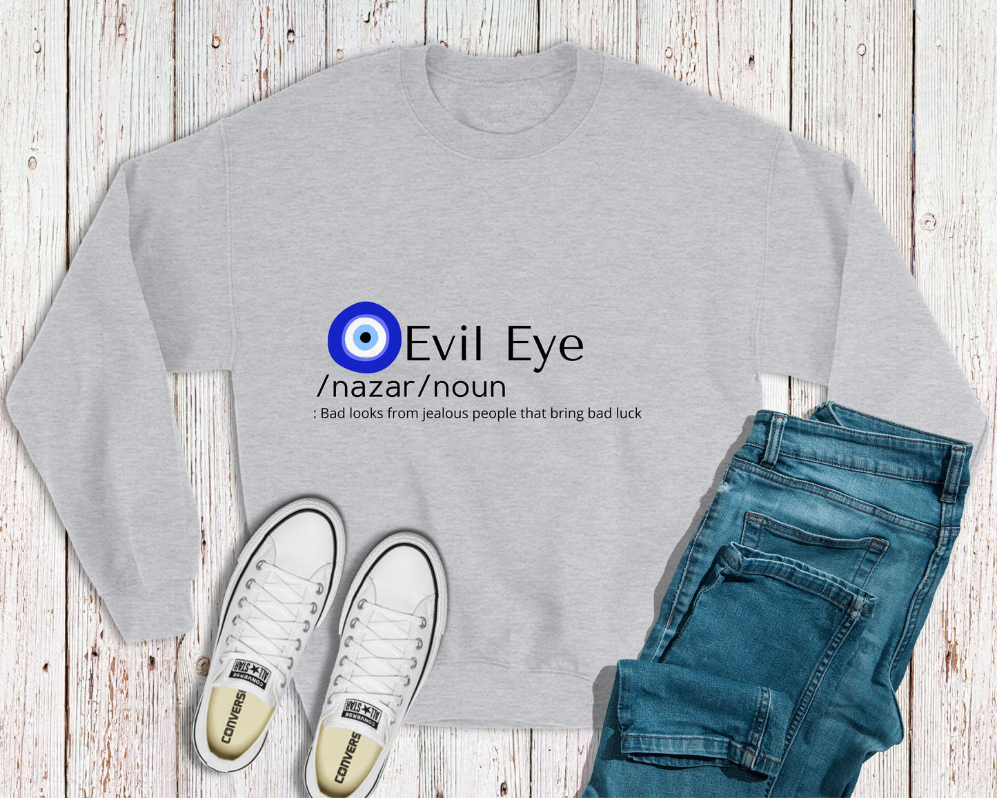 Evil Eye Meaning Sweatshirt With Evil Eye Design Amida By Zaa/ Crew Neck Adult Sweatshirt Hoodie T-Shirt Custom Made