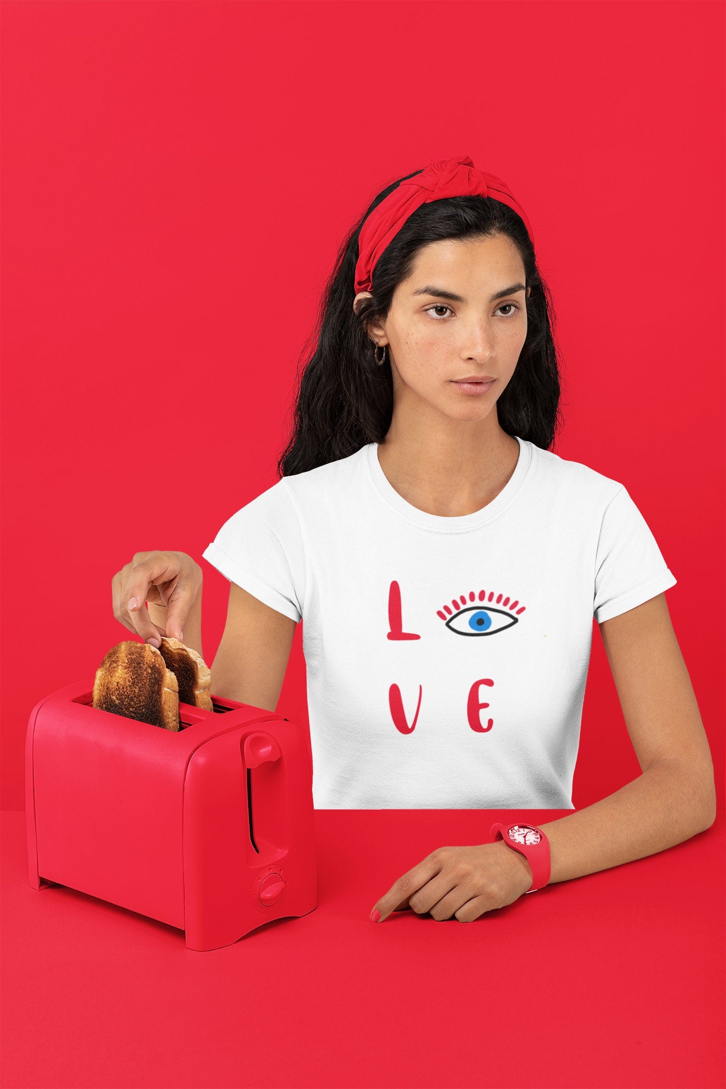 T-Shirt With Evil Eye Design Love With Eye Amida By Zaa/ Crew Neck Adult T-Shirt Custom Made