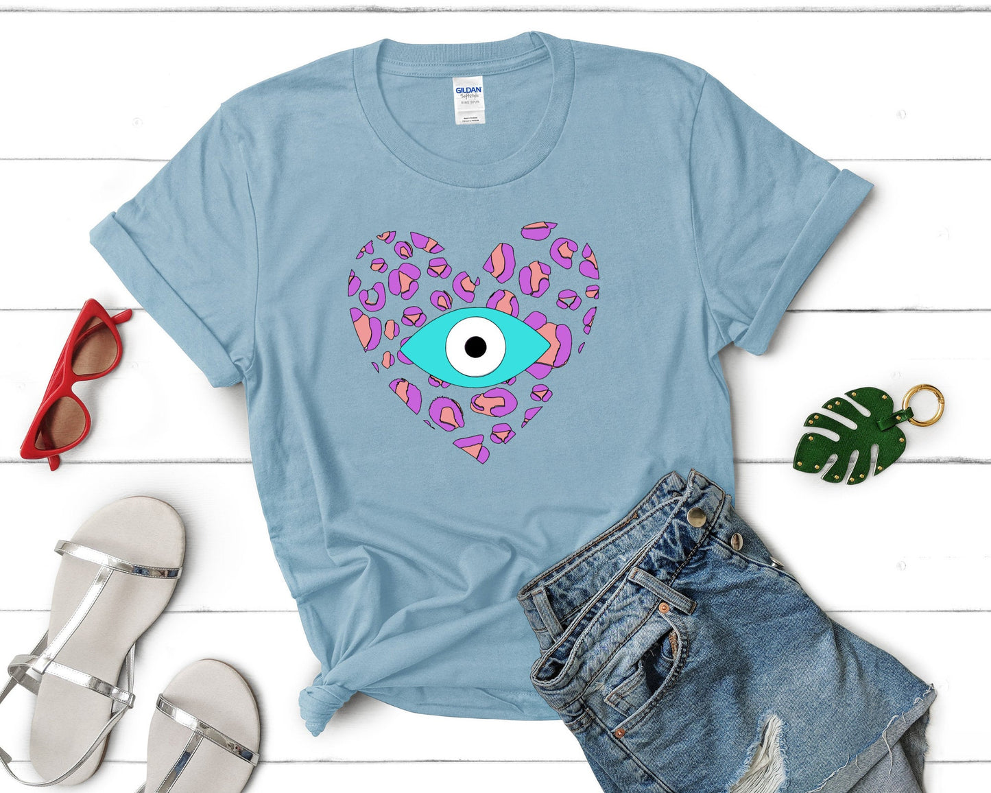 Evil Eye Design Leopard Print Amida By Zaa T shirt Short-Sleeve Unisex T-Shirt