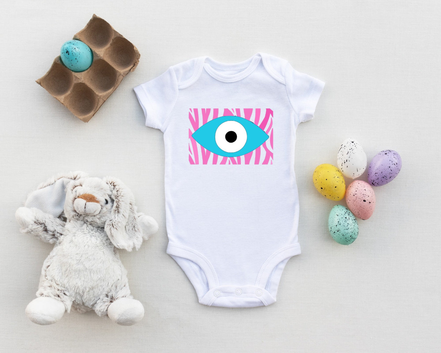 Evil Eye Design Zebra Print Animal Print Bodysuit Baby Onesie Cute Bodysuit Custom Made Babyshower Gift