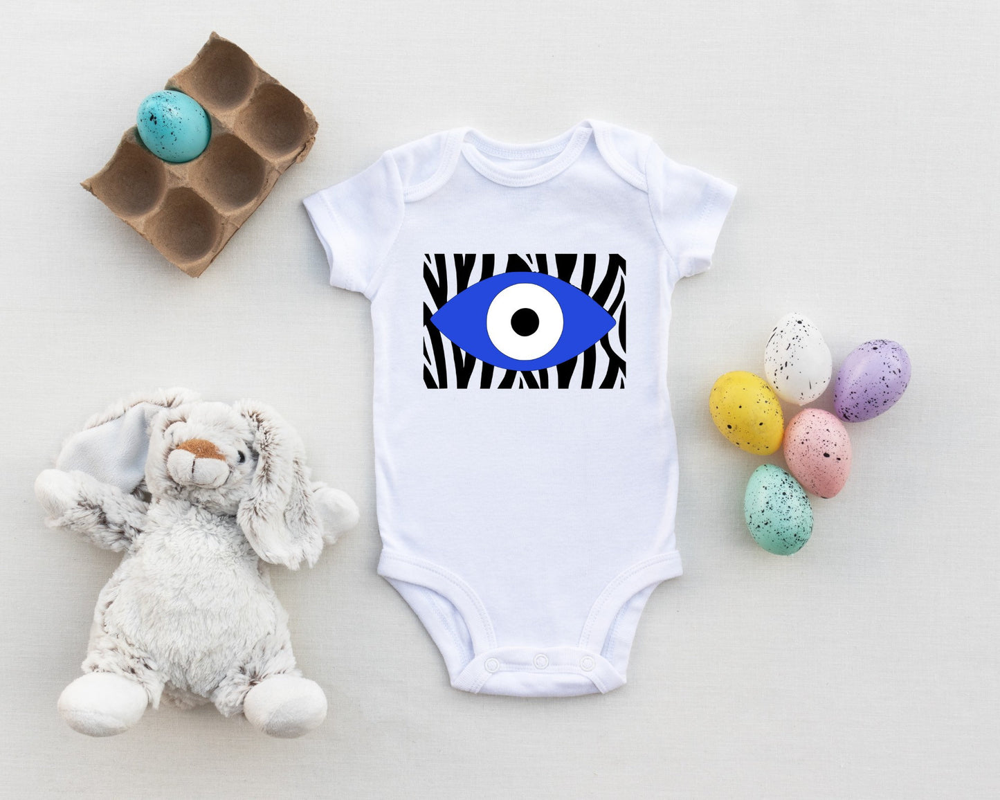 Evil Eye Design Zebra Print Animal Print Bodysuit Baby Onesie Cute Bodysuit Custom Made Babyshower Gift