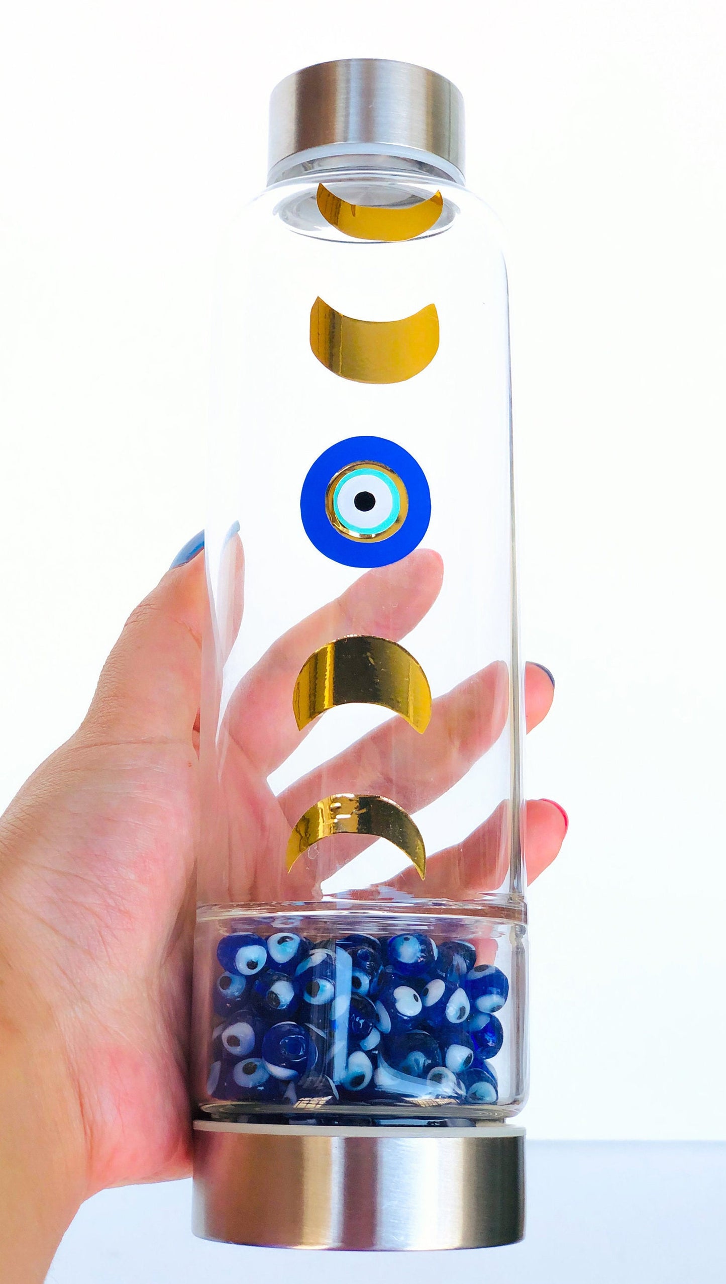 Evil Eye Healing Tumbler Crstyal Glass Evil Eye With Glass Tumbler- Moon Phases Tumbler