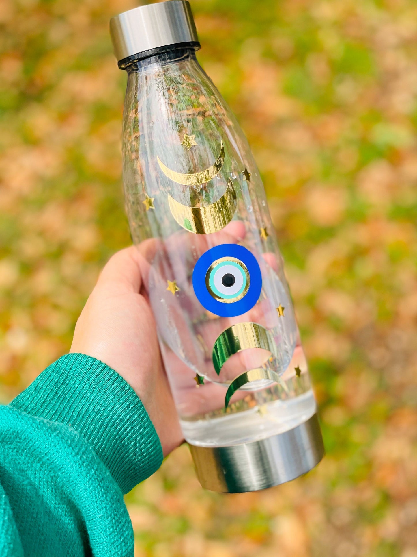 Evil Eye Moon Phases Water Bottle With Your Name Amid By Zaa Moon Phases Spirit Tumbler