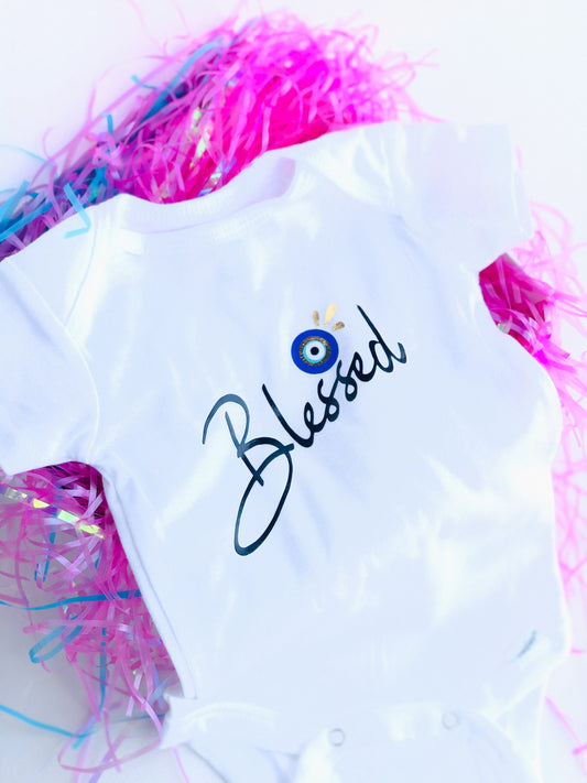 Blessed Baby Onesie With Evil Eye Design By Zaa Custom Baby Bodysuit Blessed Evil Eye