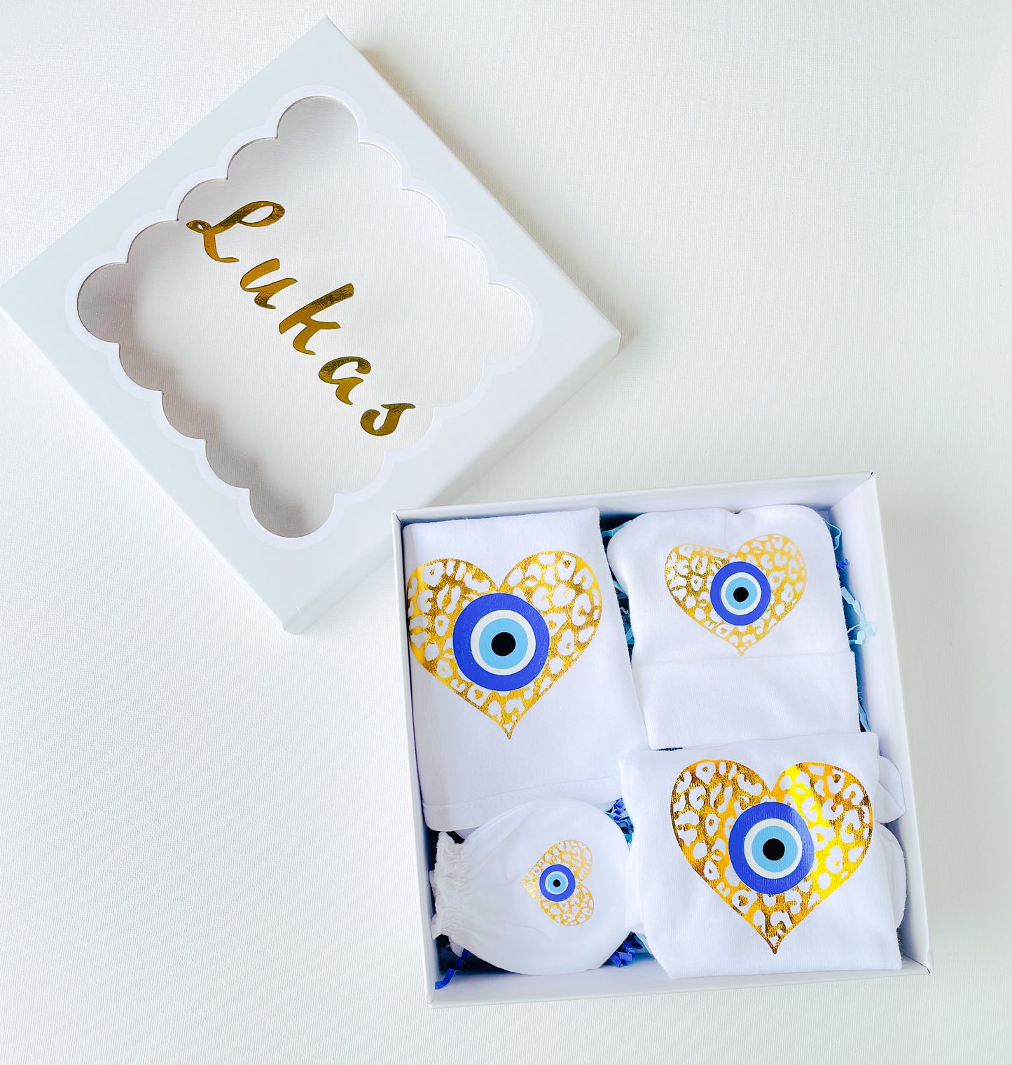 Evil Eye Design Custom Baby Gift Set With Your Baby Name Baby Onesie Evil Eye Custom Baby Bib