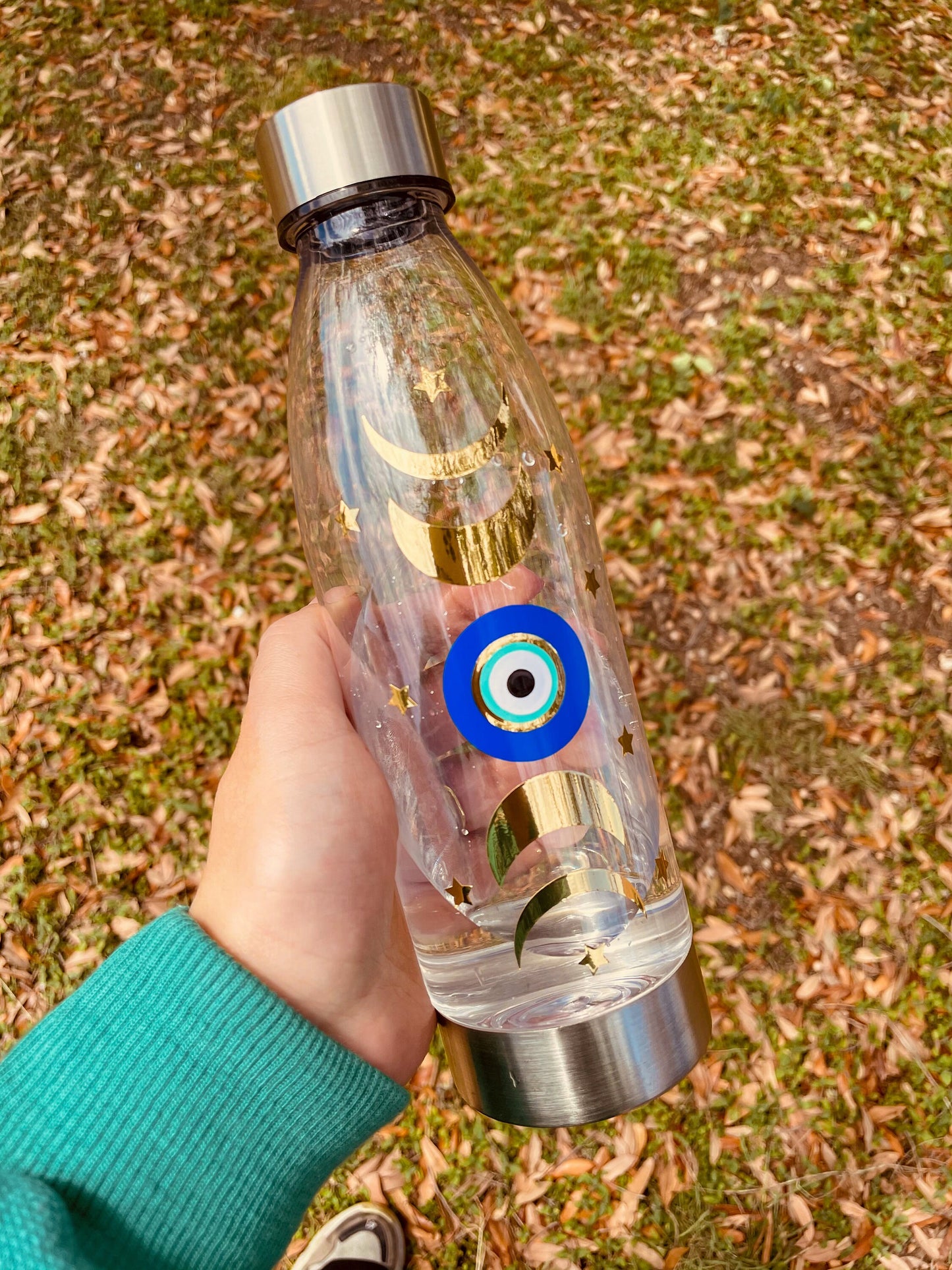 Evil Eye Moon Phases Water Bottle With Your Name Amid By Zaa Moon Phases Spirit Tumbler