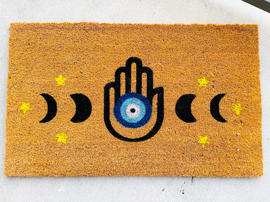 Evil Eye Hamsa Hand Moon Phases Design Door Mat Custom Door Mat