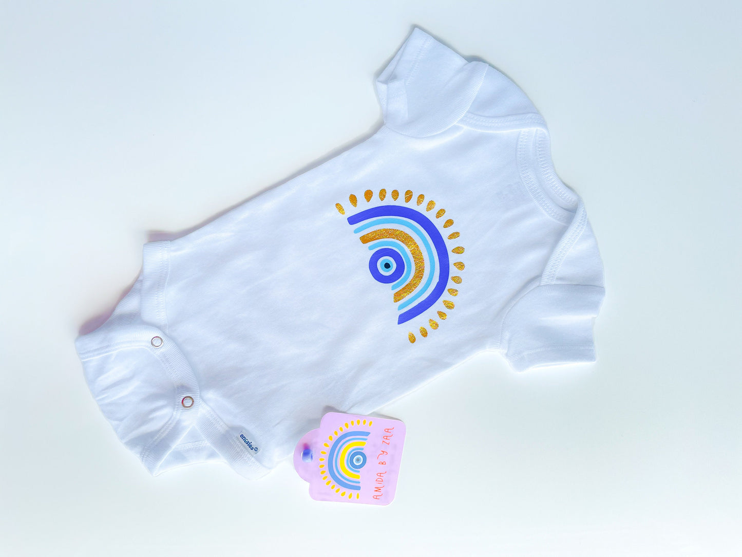 Evil Eye Rainbow Gold Sunshine Baby Onesie Designed Baby Onesie