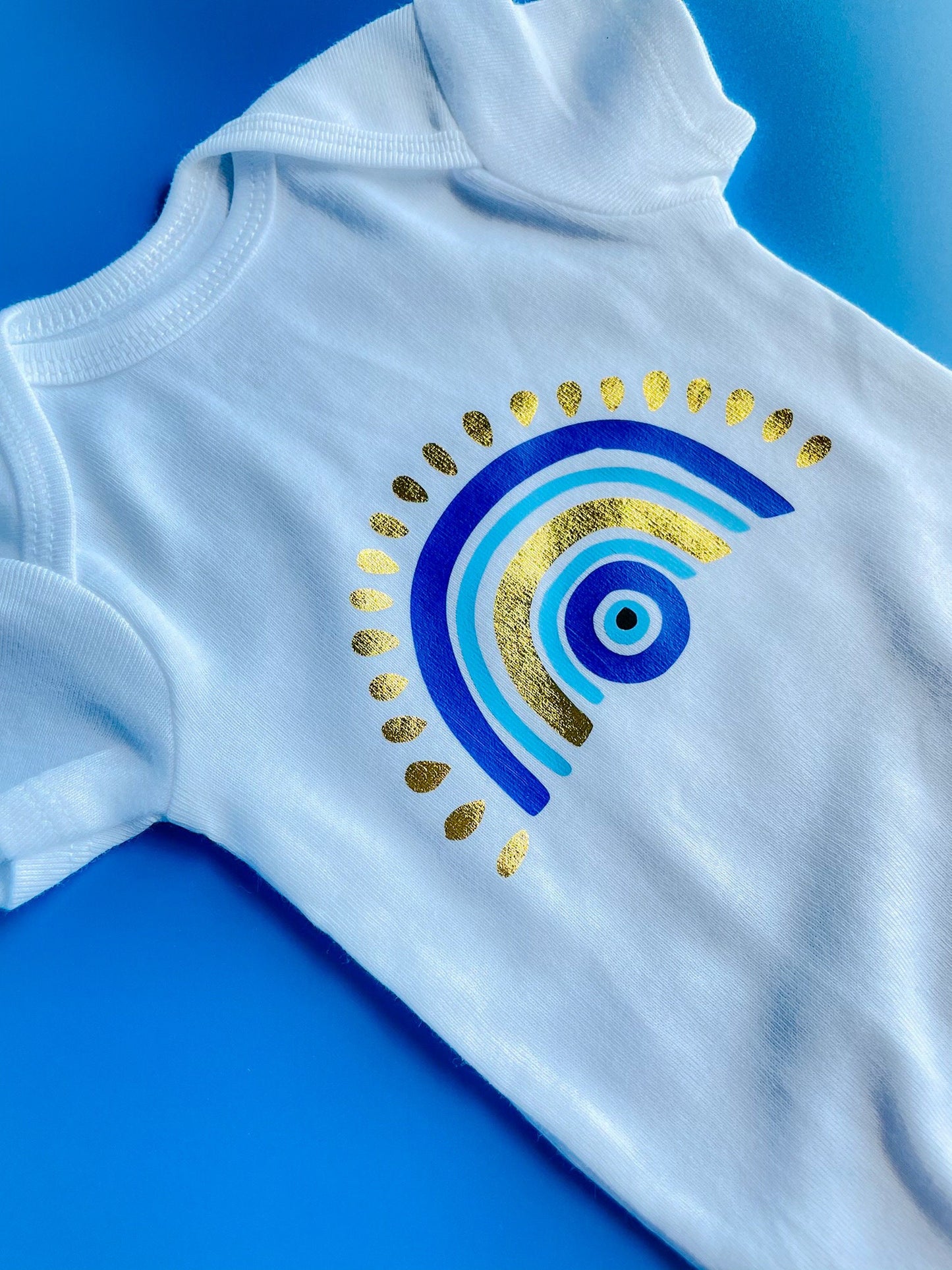 Evil Eye Rainbow Gold Sunshine Baby Onesie Designed Baby Onesie