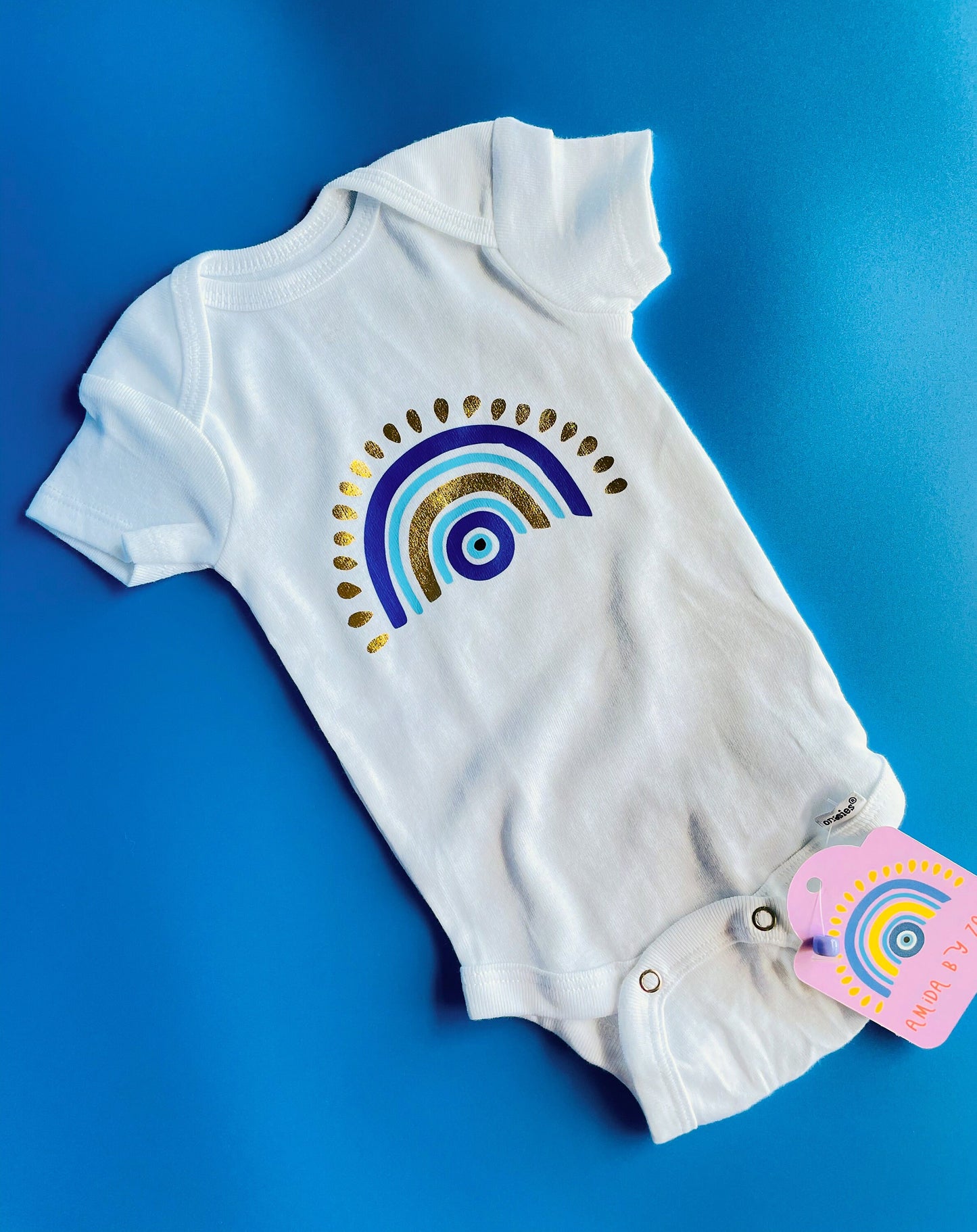 Evil Eye Rainbow Gold Sunshine Baby Onesie Designed Baby Onesie