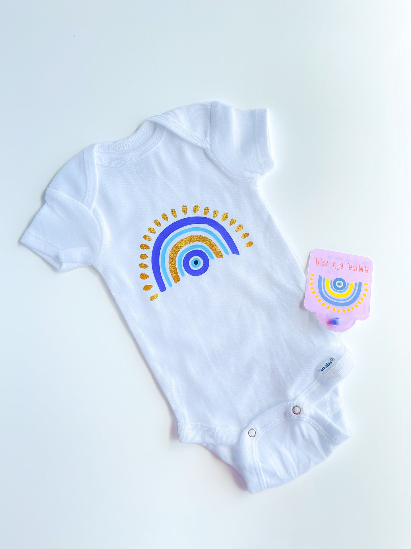 Evil Eye Rainbow Gold Sunshine Baby Onesie Designed Baby Onesie