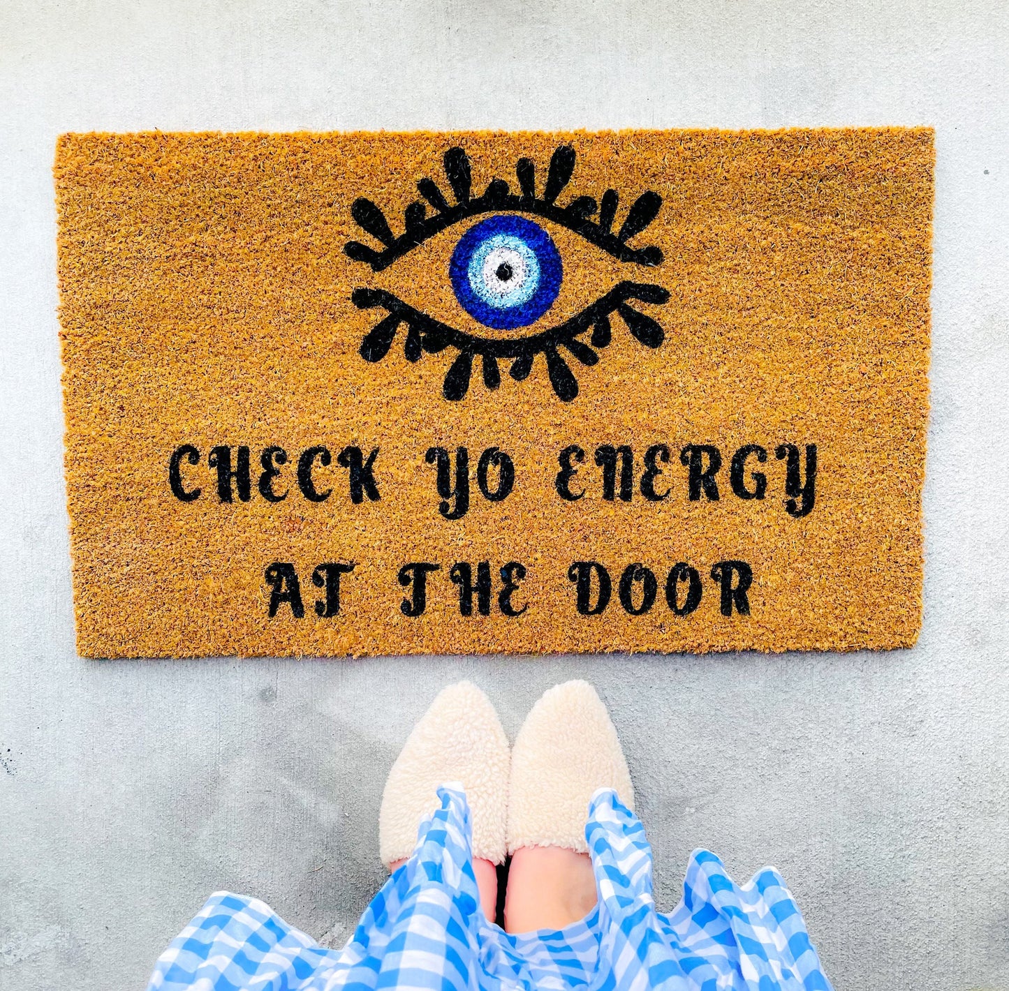 Evil Eye Check Your Energy Doormat With Amida Eye Doormat Evil Eye Doormat