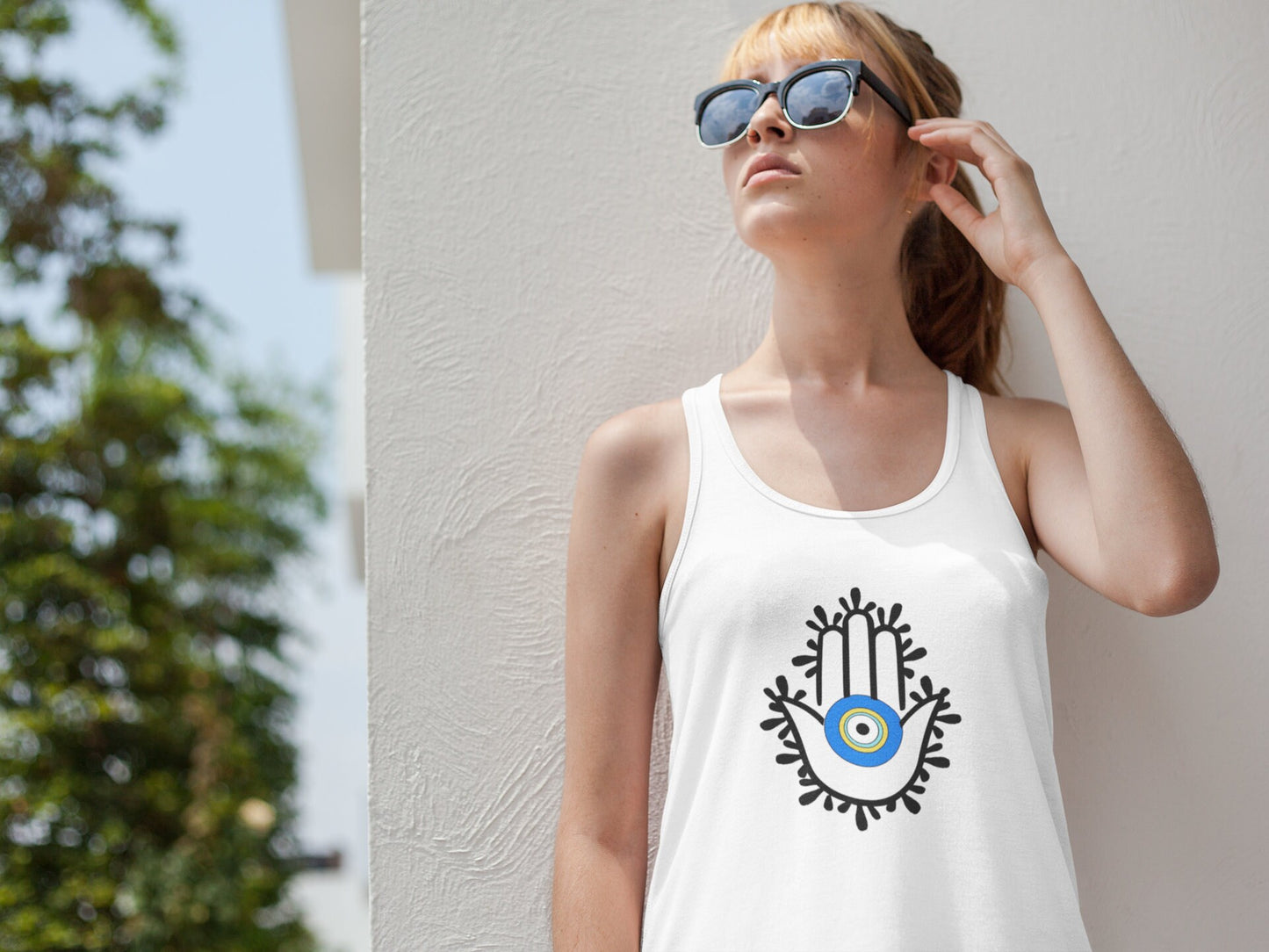 Hamsa Hand With Evil Eye Design Racer back Tank Top Custom Tank Top Evil Eye Tank Top