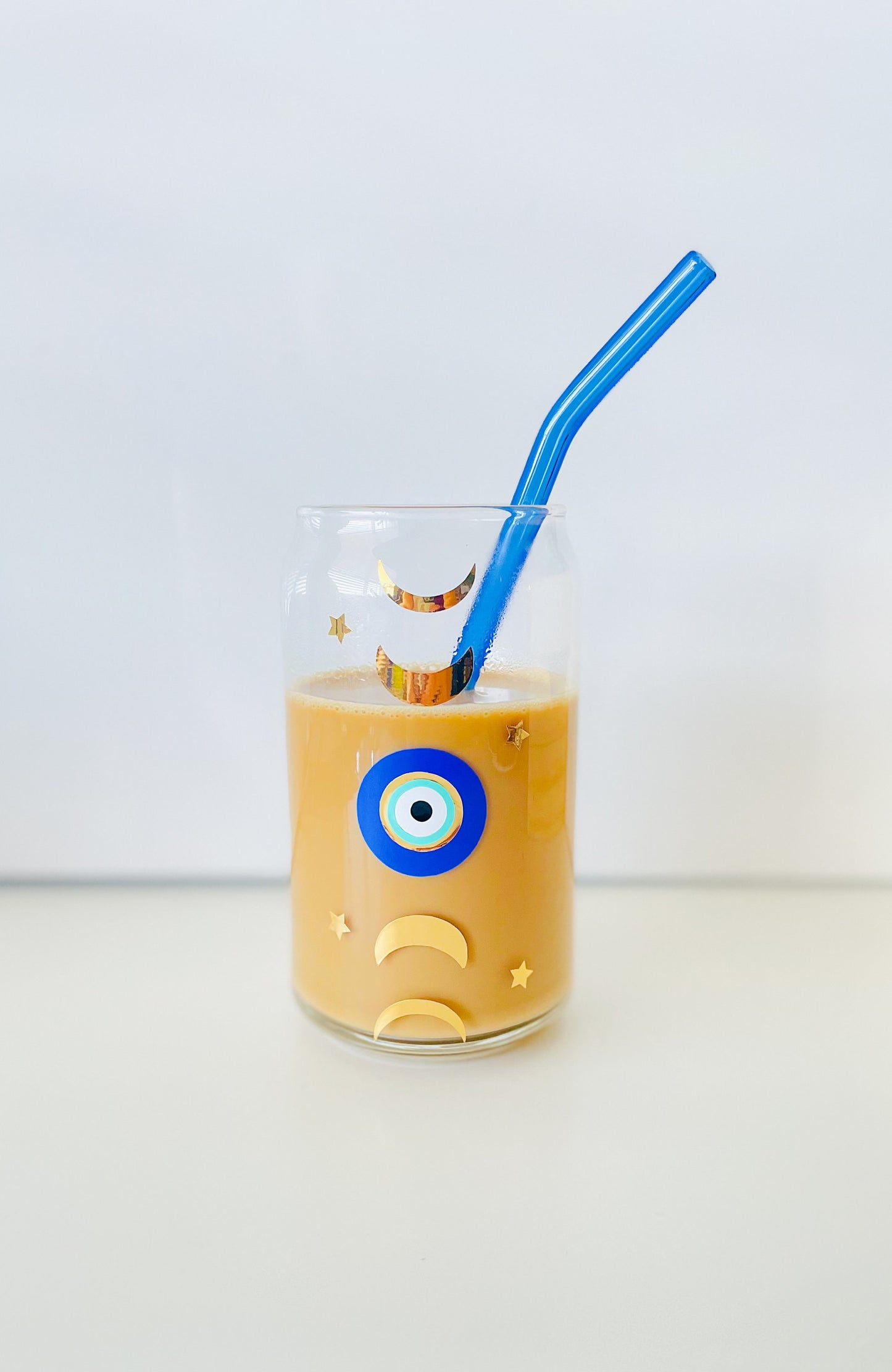 Evil Eye Moon Phases Glass Soda Beer With Glass Straw Moon Phases Glass Evil Eye Mug