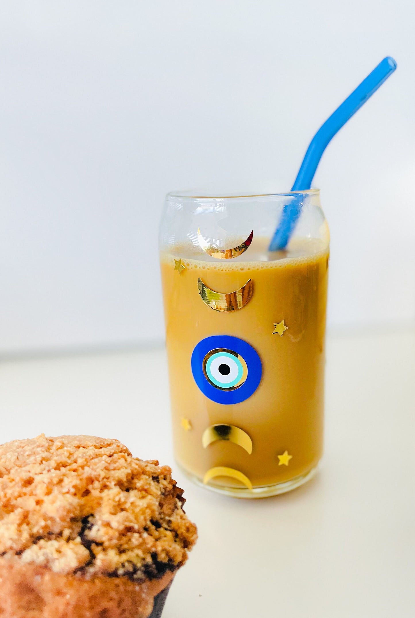 Evil Eye Moon Phases Glass Soda Beer With Glass Straw Moon Phases Glass Evil Eye Mug