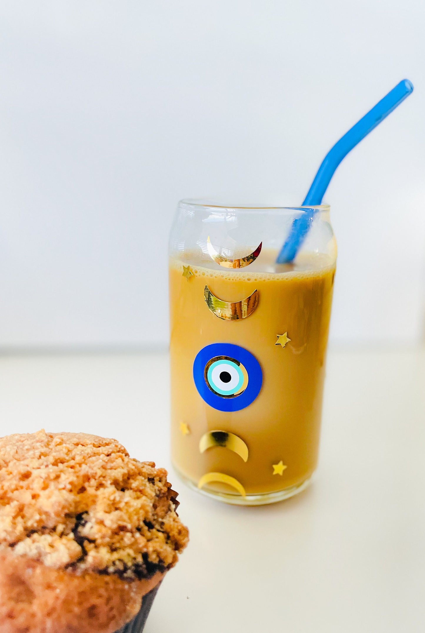 Evil Eye Moon Phases Glass Soda Beer With Glass Straw Moon Phases Glass Evil Eye Mug