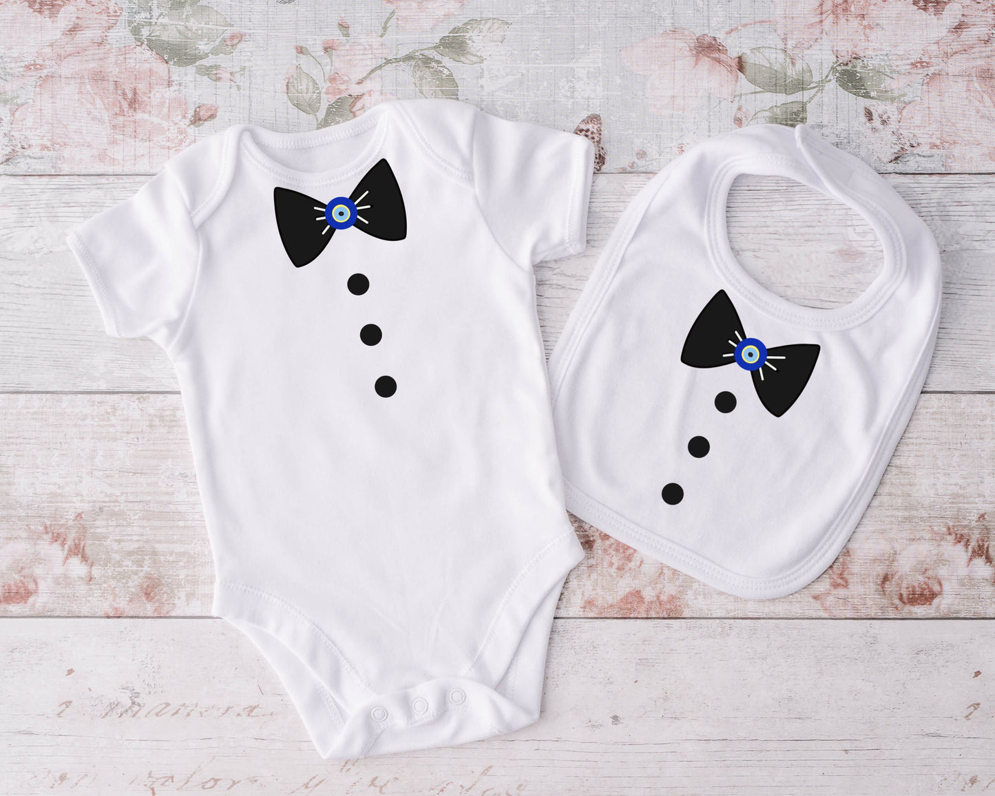 Evil Eye Baby Onesie Bib Set Baby Set Bow Tie Bib