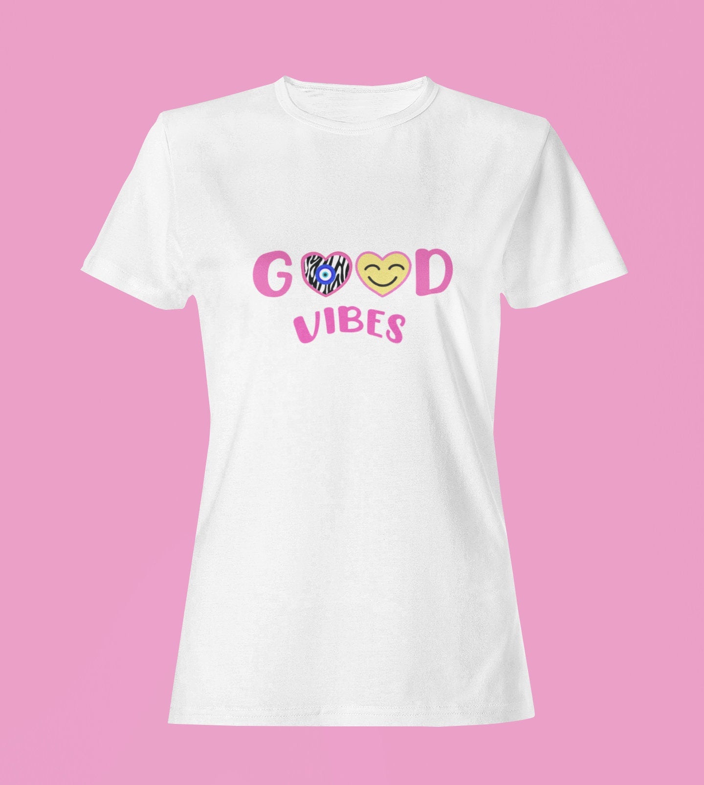 Evil Eye Design Good Vibes With Zebra Print Heart Animal Print Tshirt Custom T shirt Custom Graphic Tees