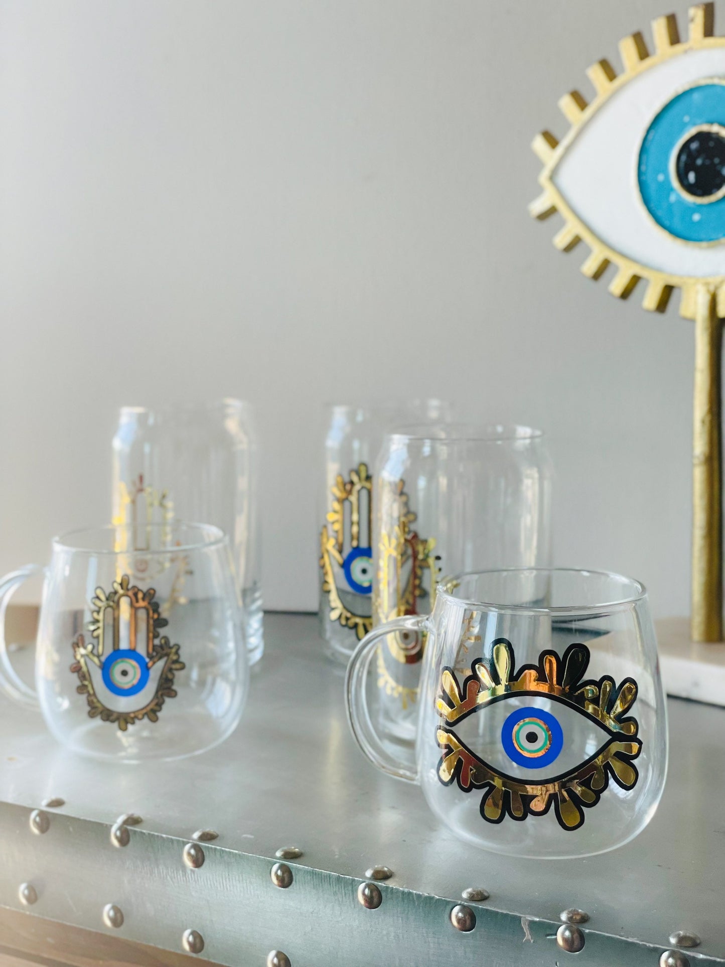 Evil Eye Design Glass Latte Mug Amida By Zaa