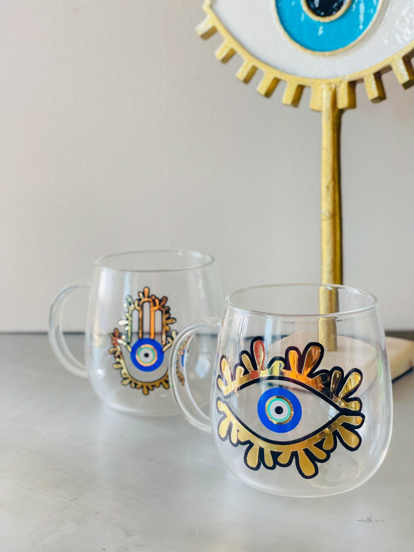 Evil Eye Design Glass Latte Mug Amida By Zaa