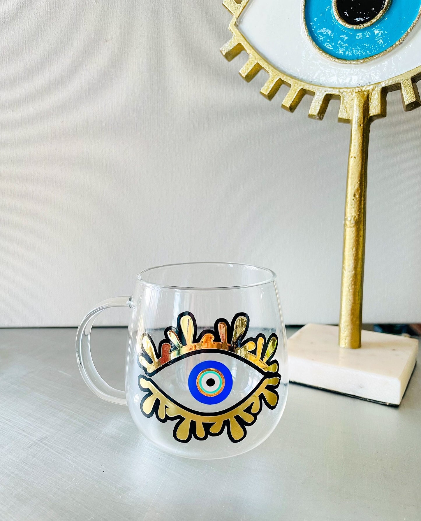 Evil Eye Design Glass Latte Mug Amida By Zaa