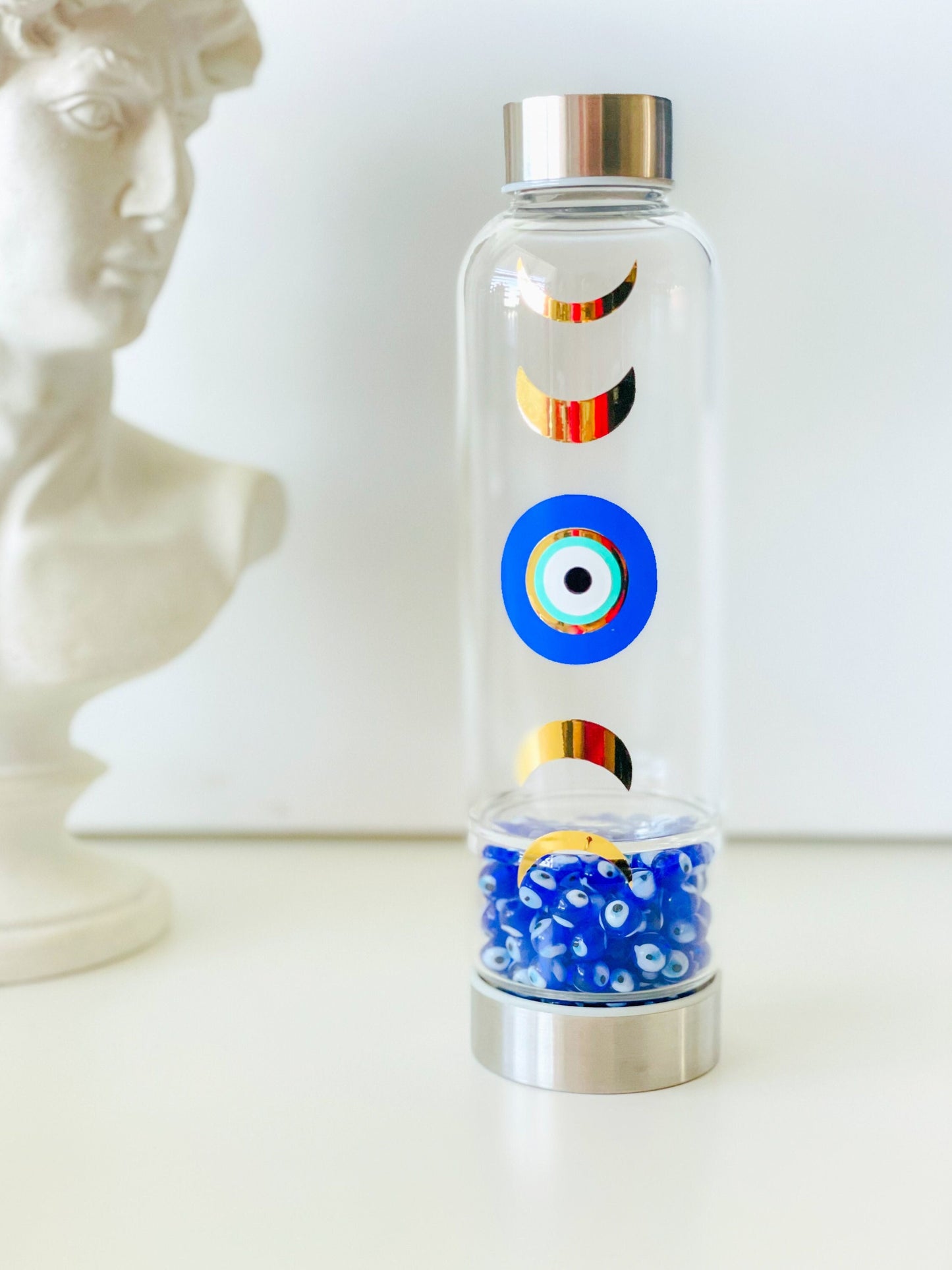 Evil Eye Healing Tumbler Crstyal Glass Evil Eye With Glass Tumbler- Moon Phases Tumbler