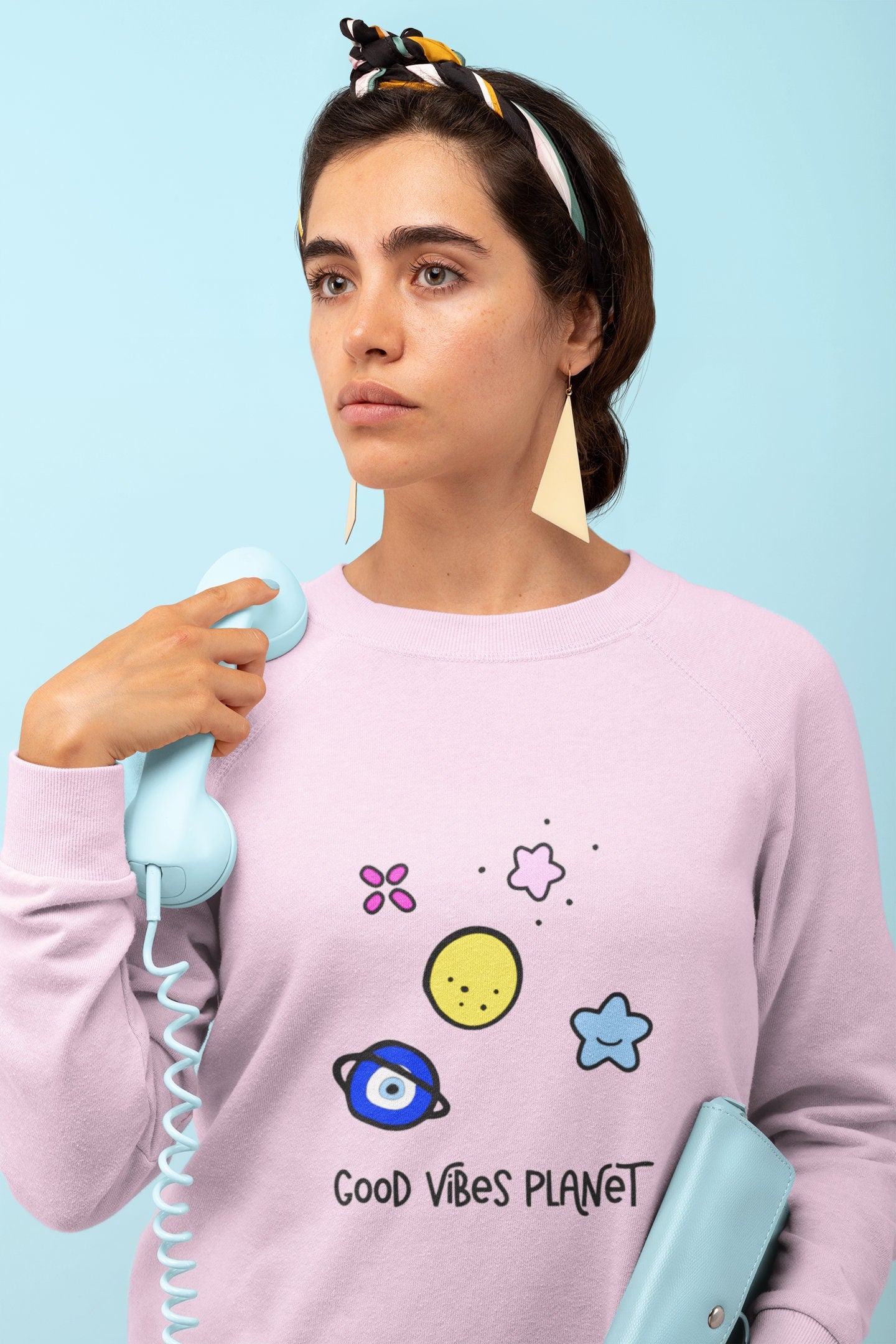 Good Vibes Planet Sweatshirt Evil Eye Sweatshirt Space Sweatshirt