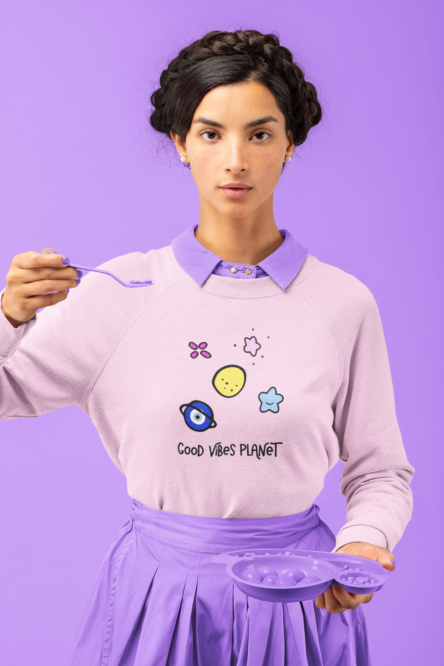 Good Vibes Planet Sweatshirt Evil Eye Sweatshirt Space Sweatshirt