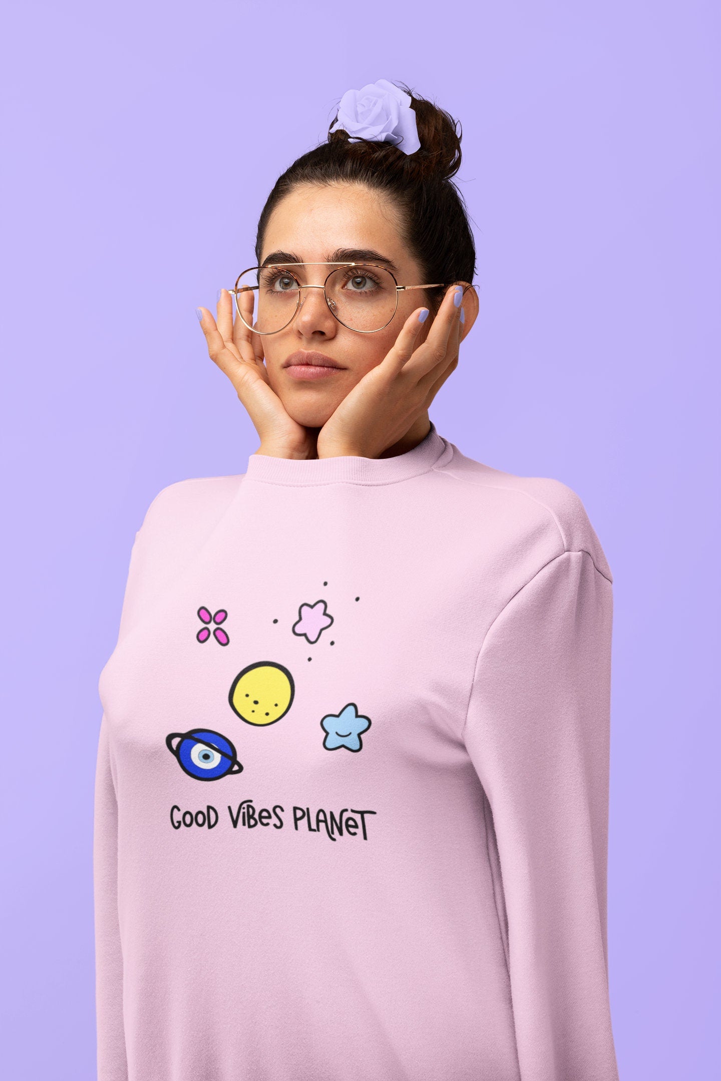 Good Vibes Planet Sweatshirt Evil Eye Sweatshirt Space Sweatshirt