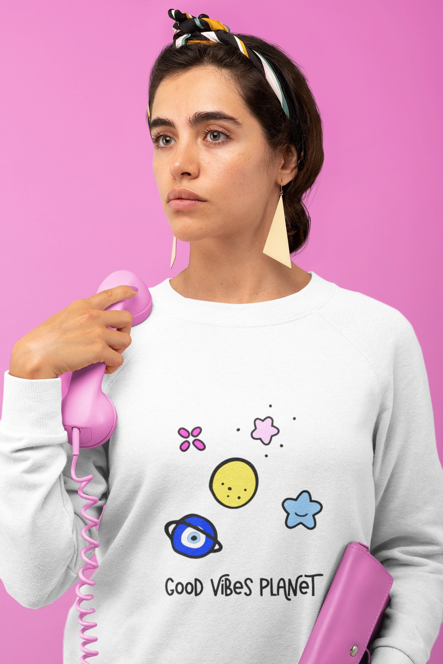 Good Vibes Planet Sweatshirt Evil Eye Sweatshirt Space Sweatshirt