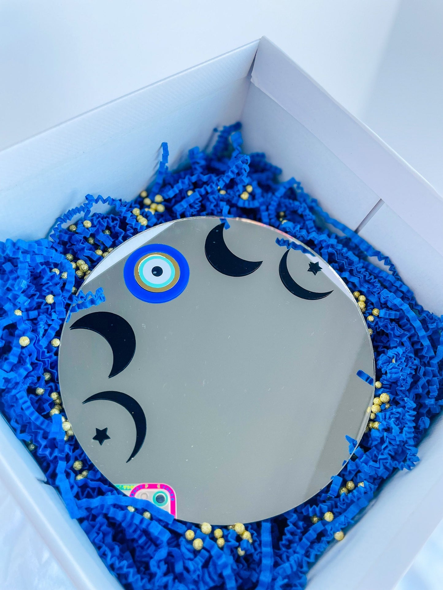 Moon Phases With Evil Eye Handmade Mirror, Moon Phases Mirror, Evil Eye Mirror, Gold Mirror